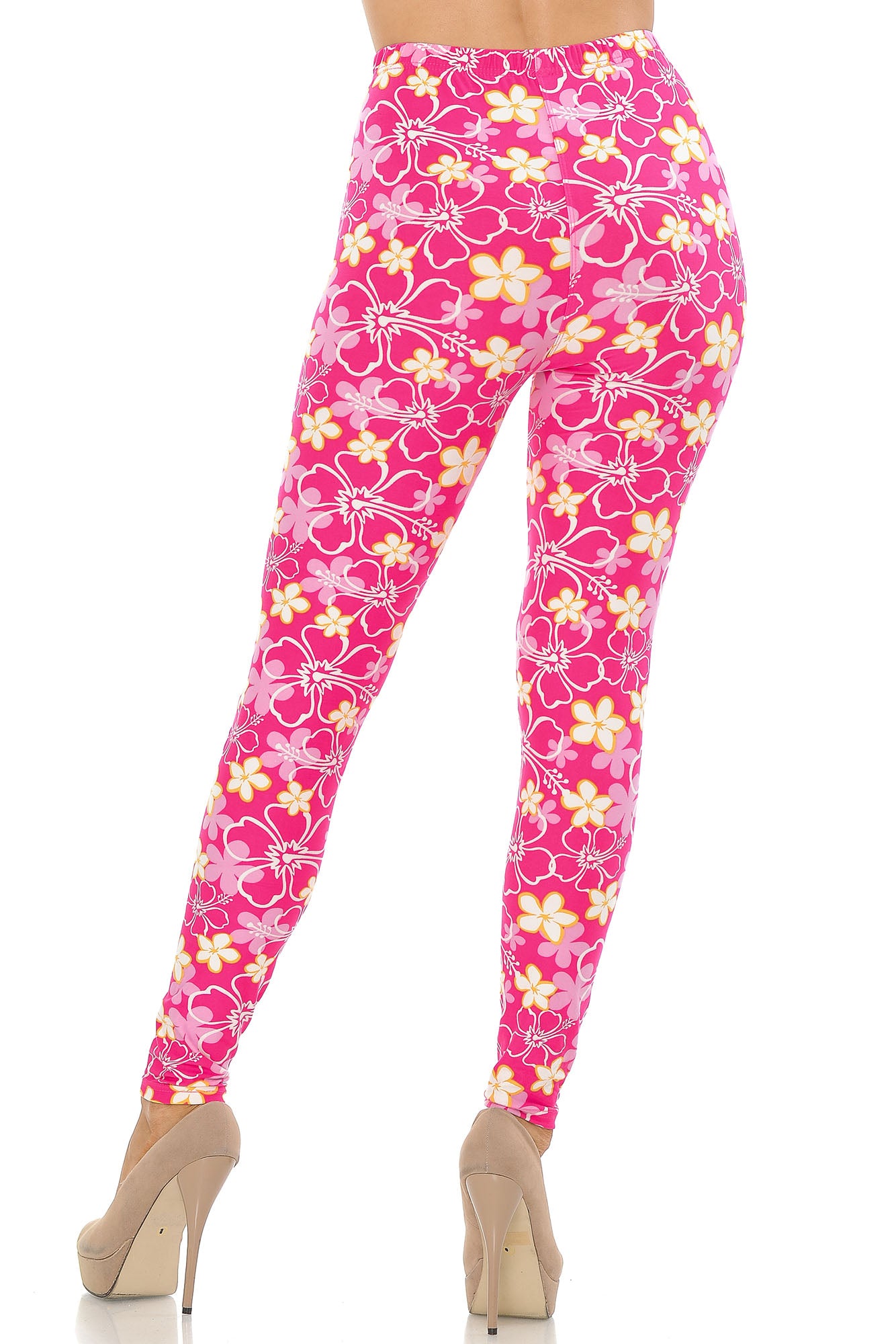 Buttery Soft Pink Daisy Leggings (One Size Regular,Pink)