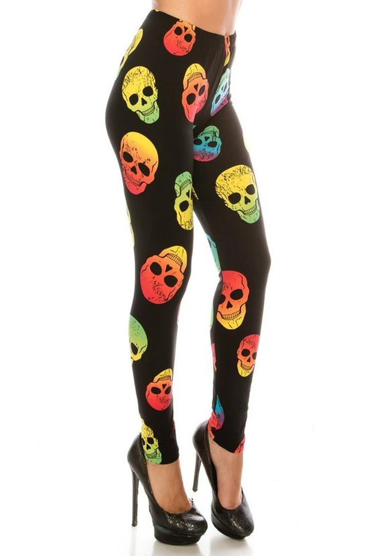Buttery Soft Chroma Skull Leggings (One Size Regular,Black)