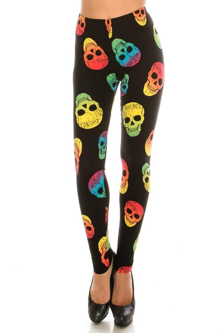Buttery Soft Chroma Skull Leggings (One Size Regular,Black)