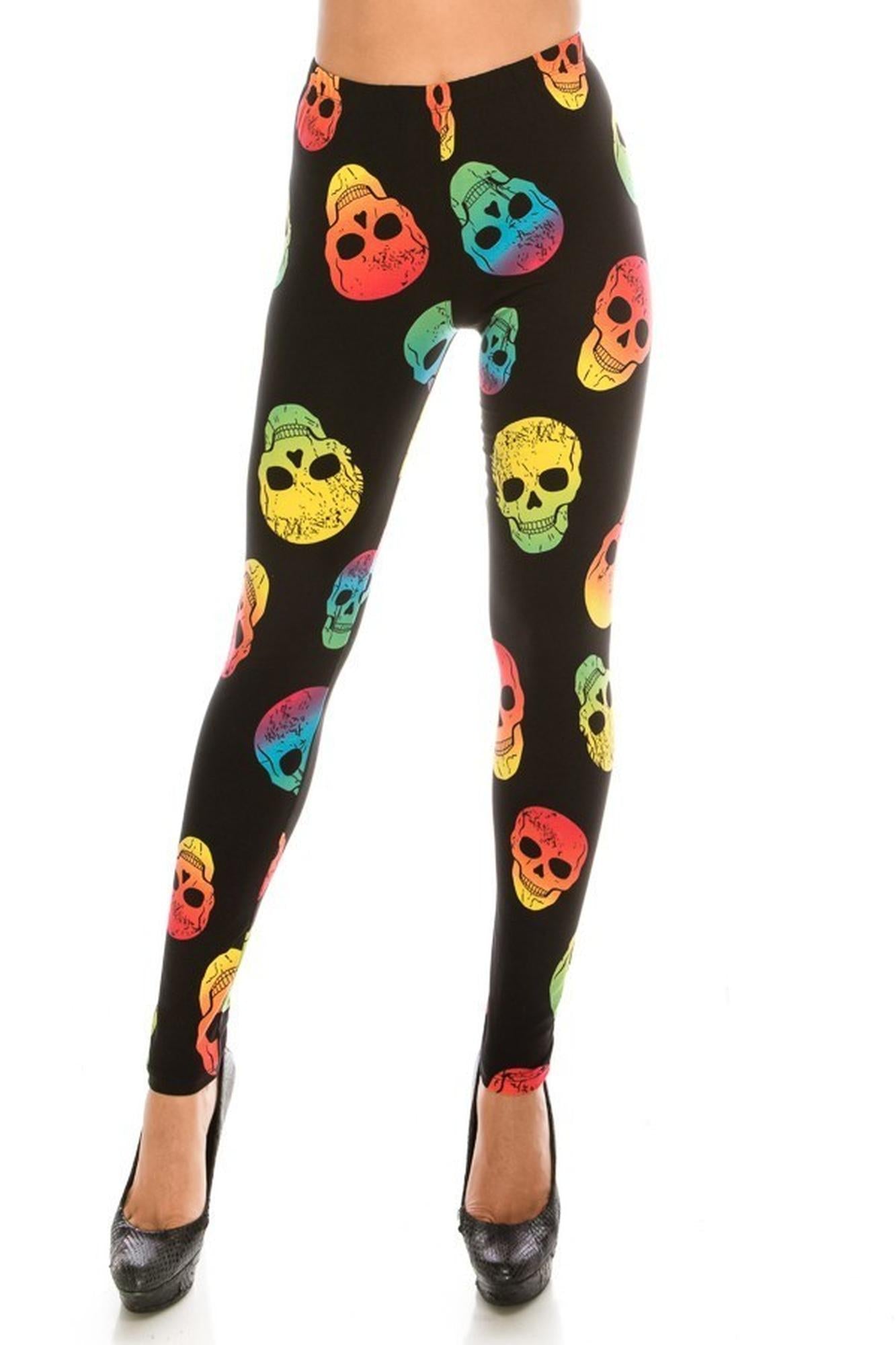 Buttery Soft Chroma Skull Leggings (One Size Regular,Black)