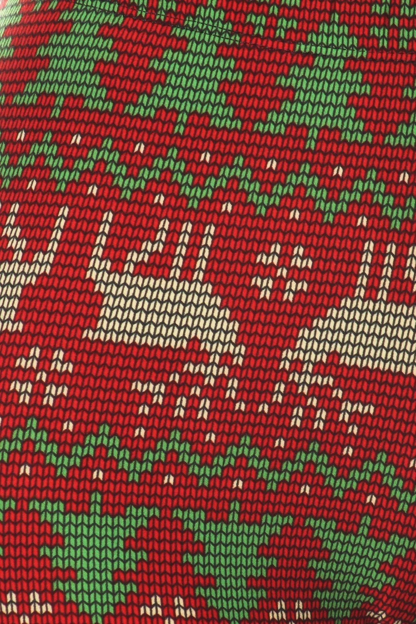 Buttery Soft Faux Knit Reindeer and Holiday Tree Leggings (One Size Regular,Burgundy)