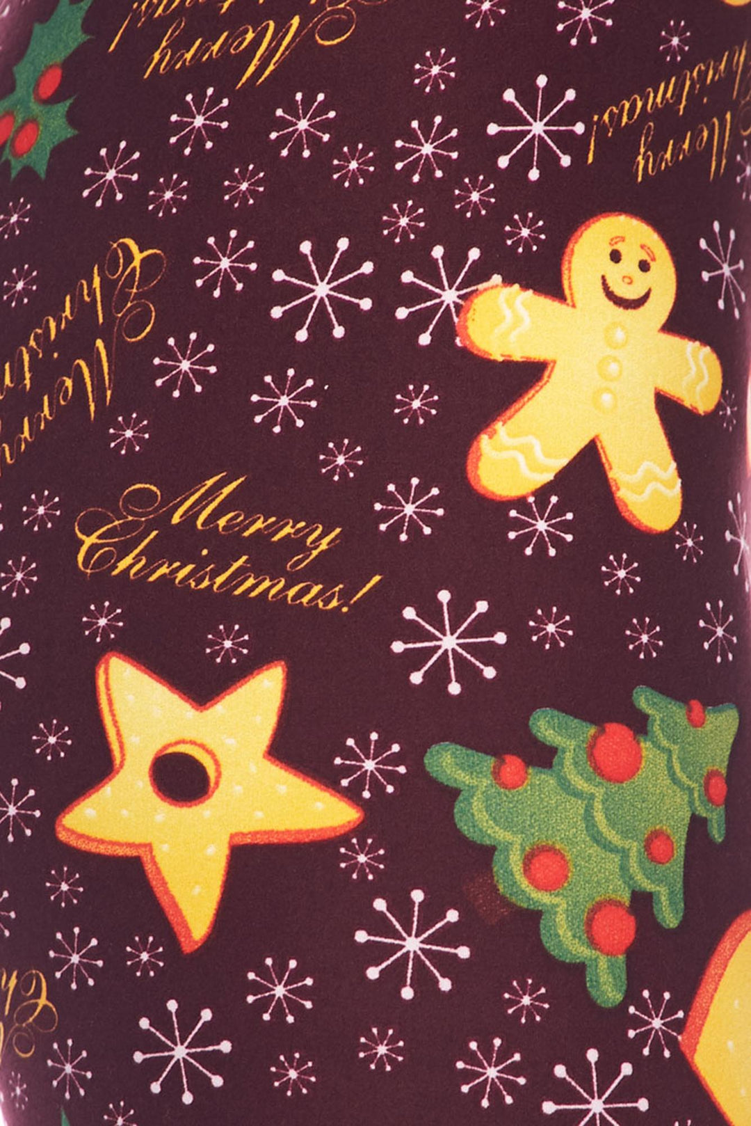 Buttery Soft Merry Christmas Treats and Cookies Leggings (One Size Regular,Burgundy)