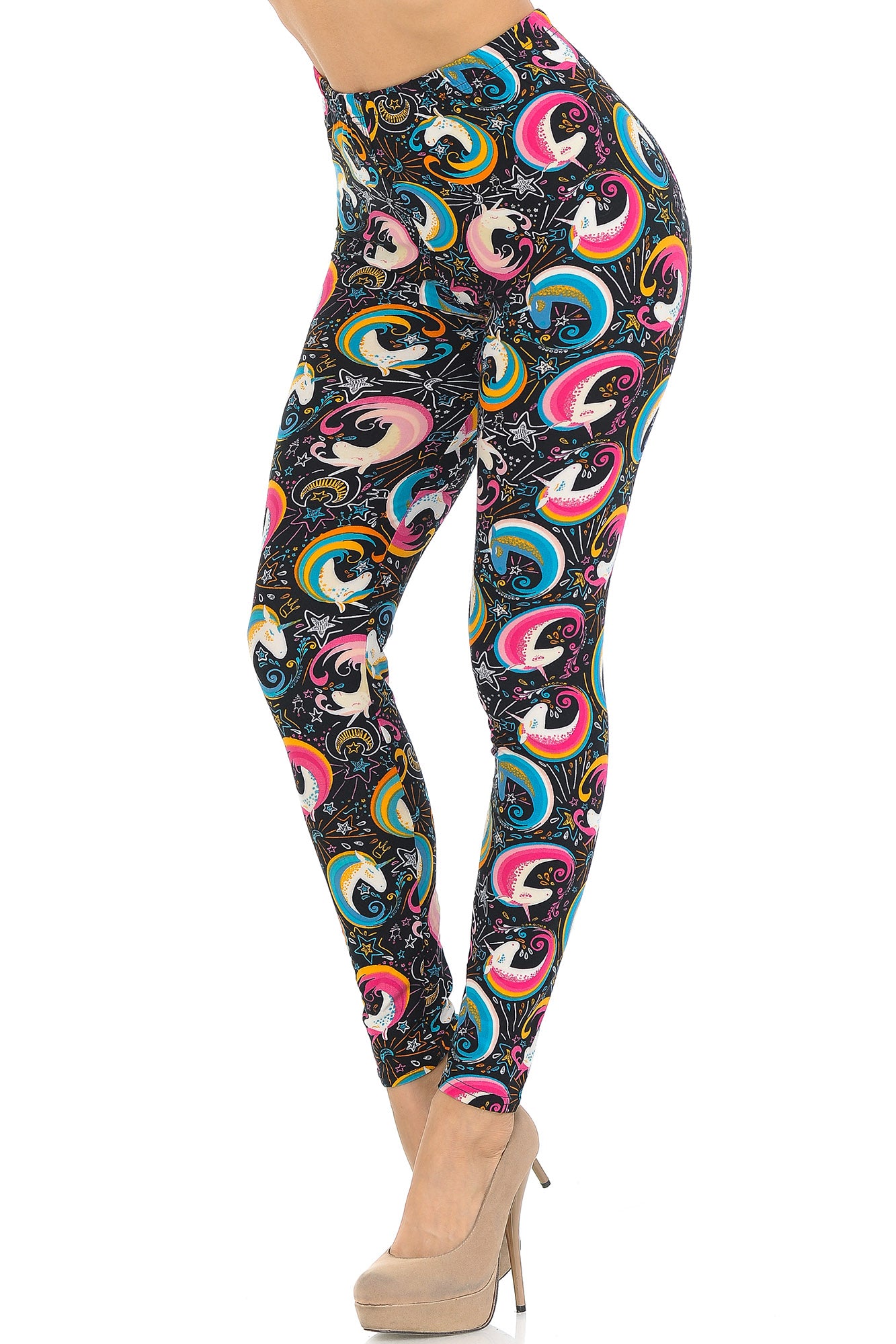 Buttery Soft Groovy Hip Unicorn Leggings (One Size Regular,Multi Color Bold)