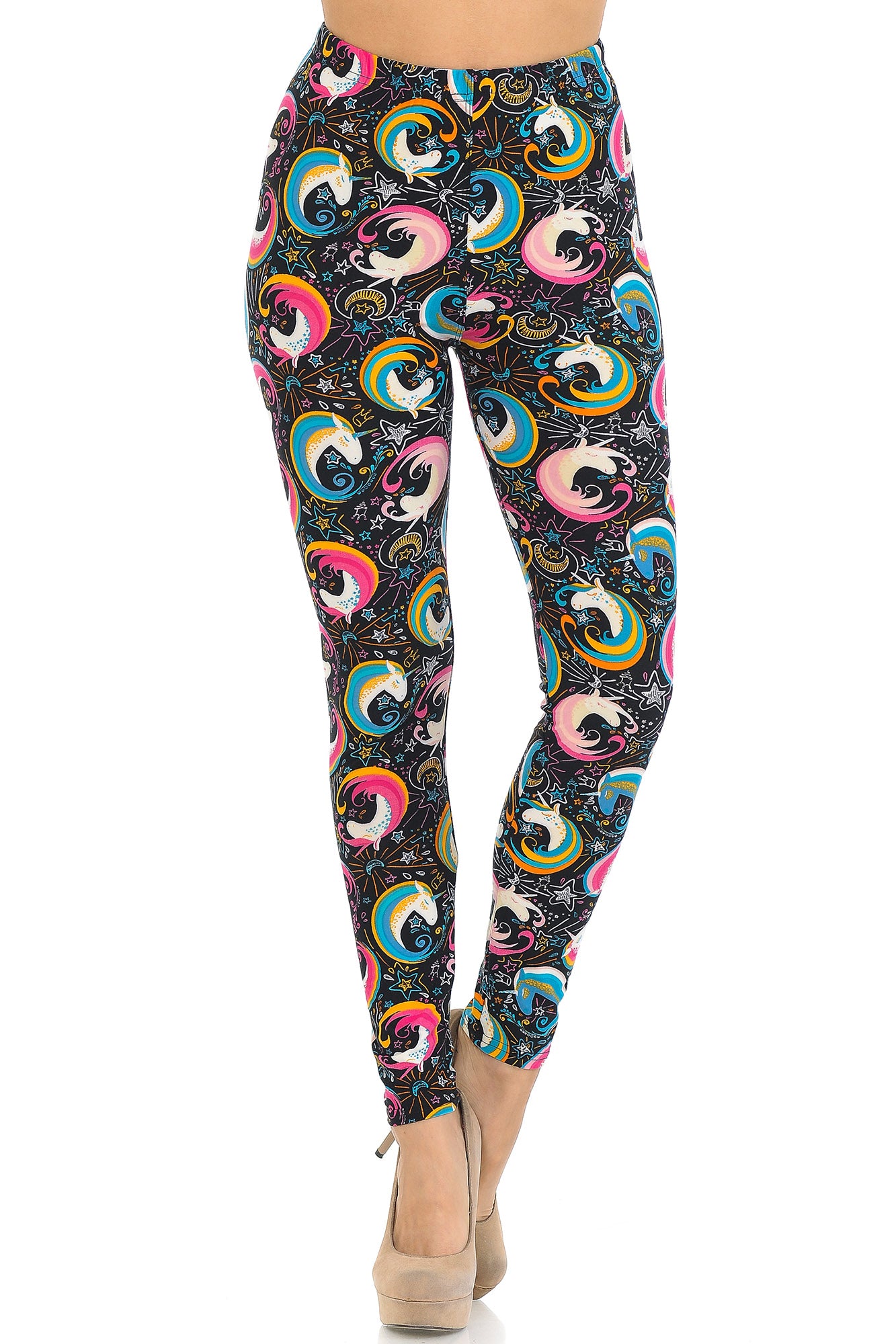 Buttery Soft Groovy Hip Unicorn Leggings (One Size Regular,Multi Color Bold)