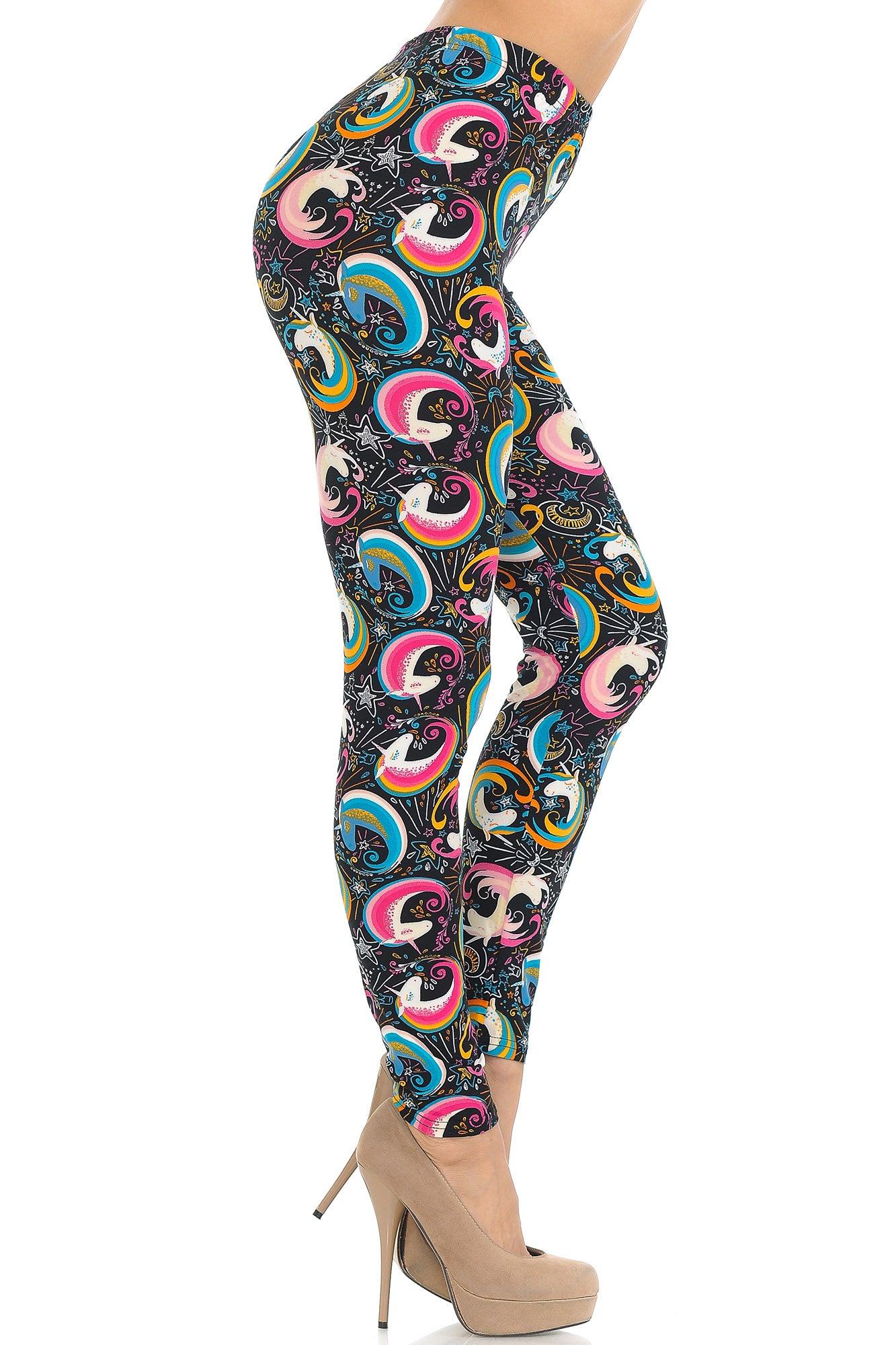 Buttery Soft Groovy Hip Unicorn Leggings (One Size Regular,Multi Color Bold)