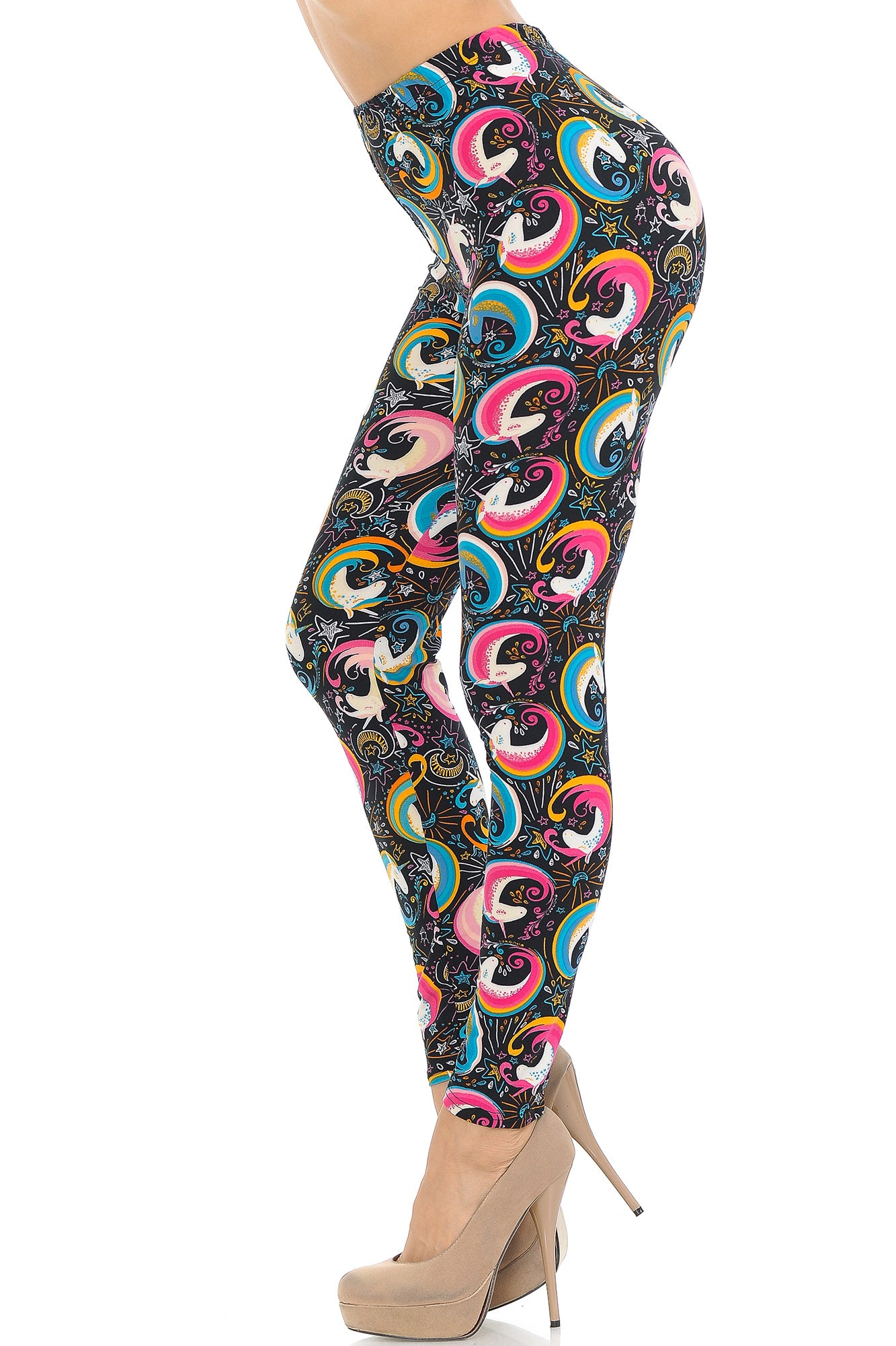 Buttery Soft Groovy Hip Unicorn Leggings (One Size Regular,Multi Color Bold)