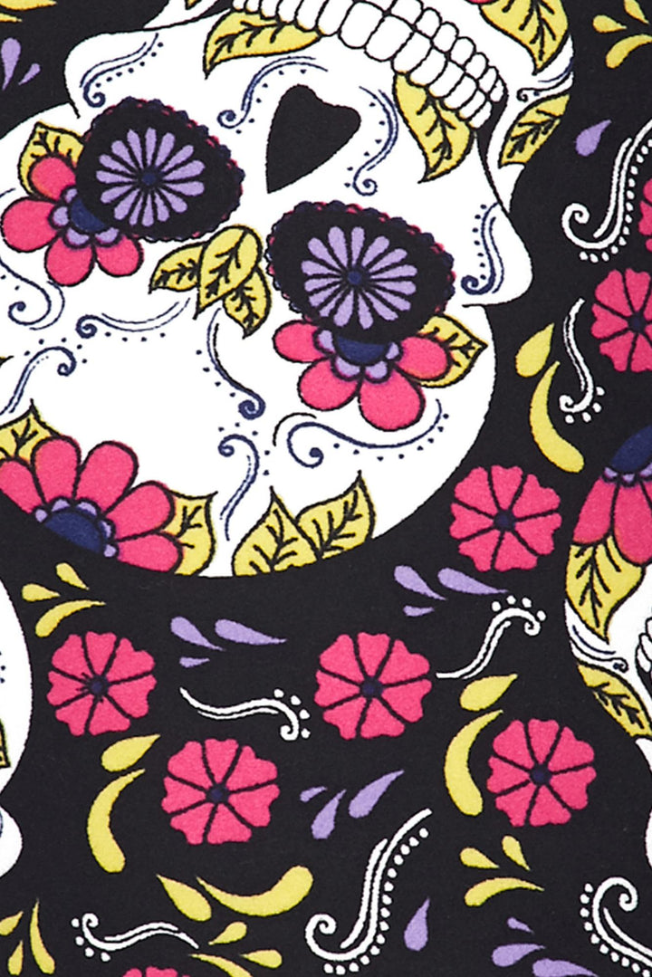 Buttery Soft Floral Petal Sugar Skull Leggings (One Size Regular,Pink)