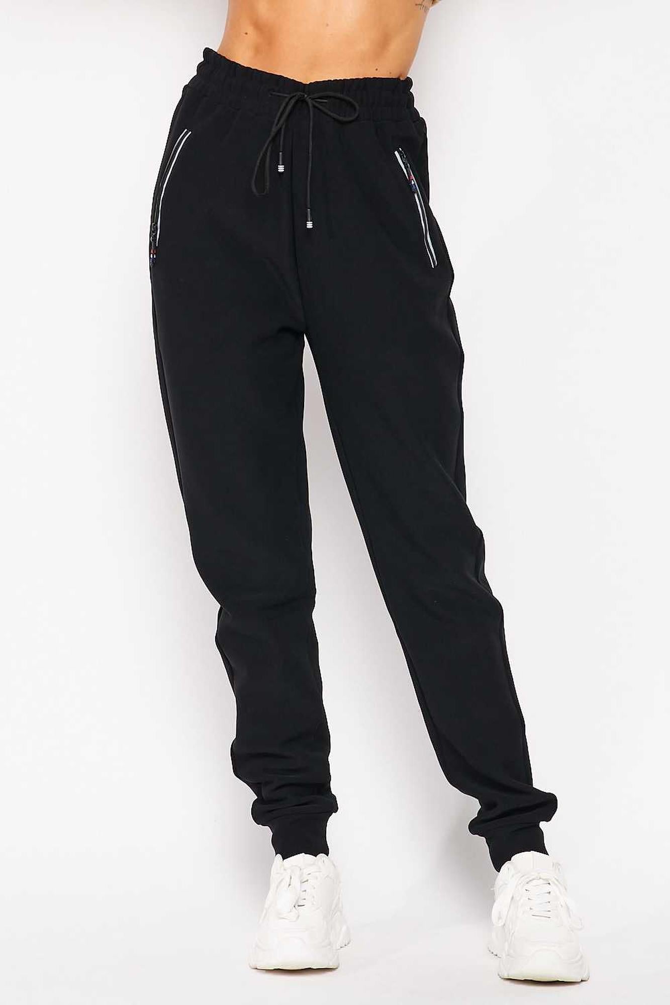 Scuba Solid Fur Lined Jogger Pocket Zipper & Drawstring