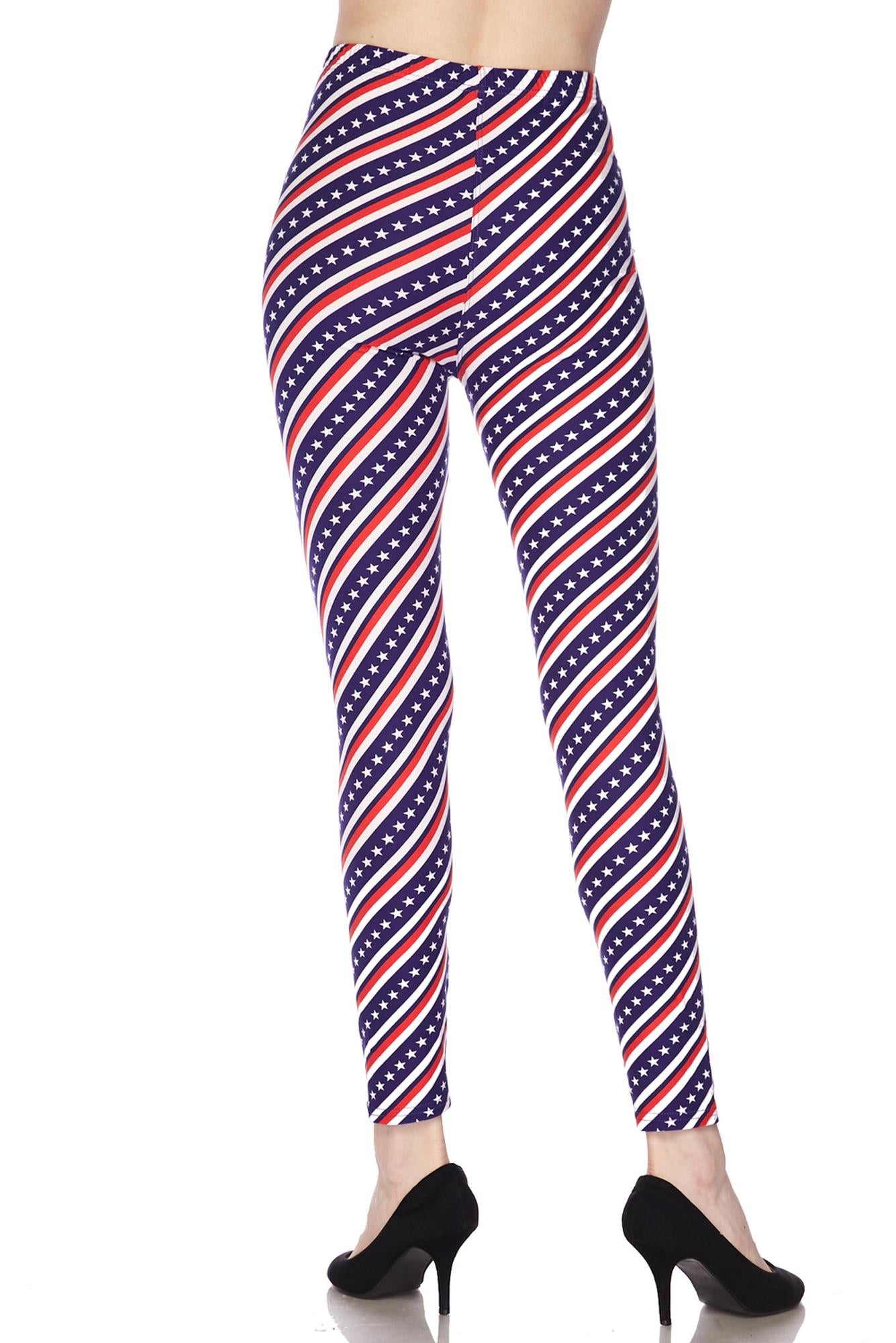 Buttery Soft Spiral Stars and Stripes Leggings (One Size Regular,Blue)