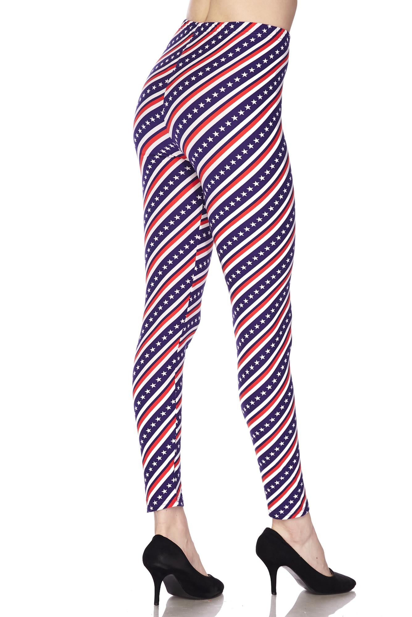 Buttery Soft Spiral Stars and Stripes Leggings (One Size Regular,Blue)