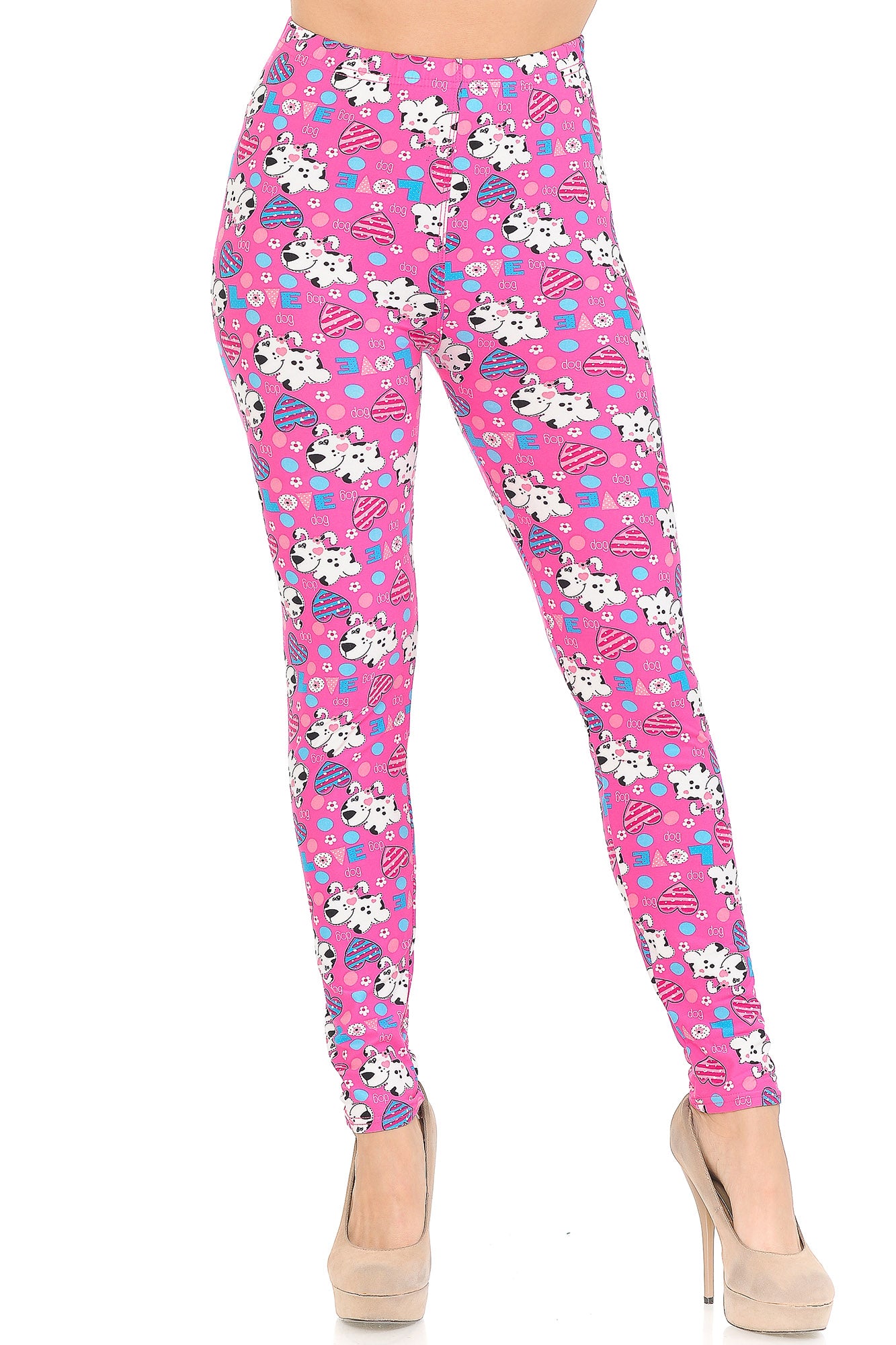 Buttery Soft Pink Puppy Dogs Leggings (One Size Regular,Pink)