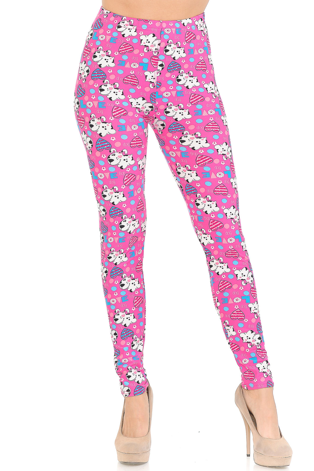 Buttery Soft Pink Puppy Dogs Leggings (One Size Regular,Pink)