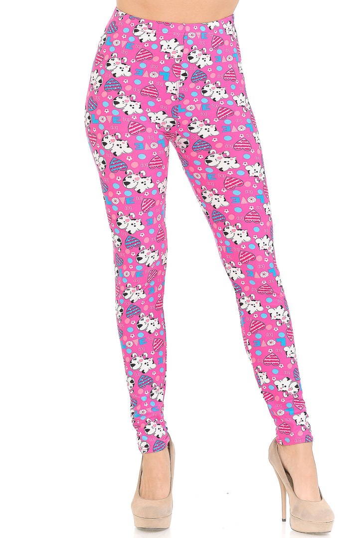 Buttery Soft Pink Puppy Dogs Leggings (One Size Regular,Pink)