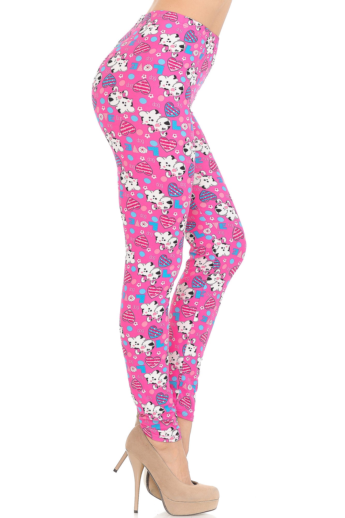 Buttery Soft Pink Puppy Dogs Leggings (One Size Regular,Pink)