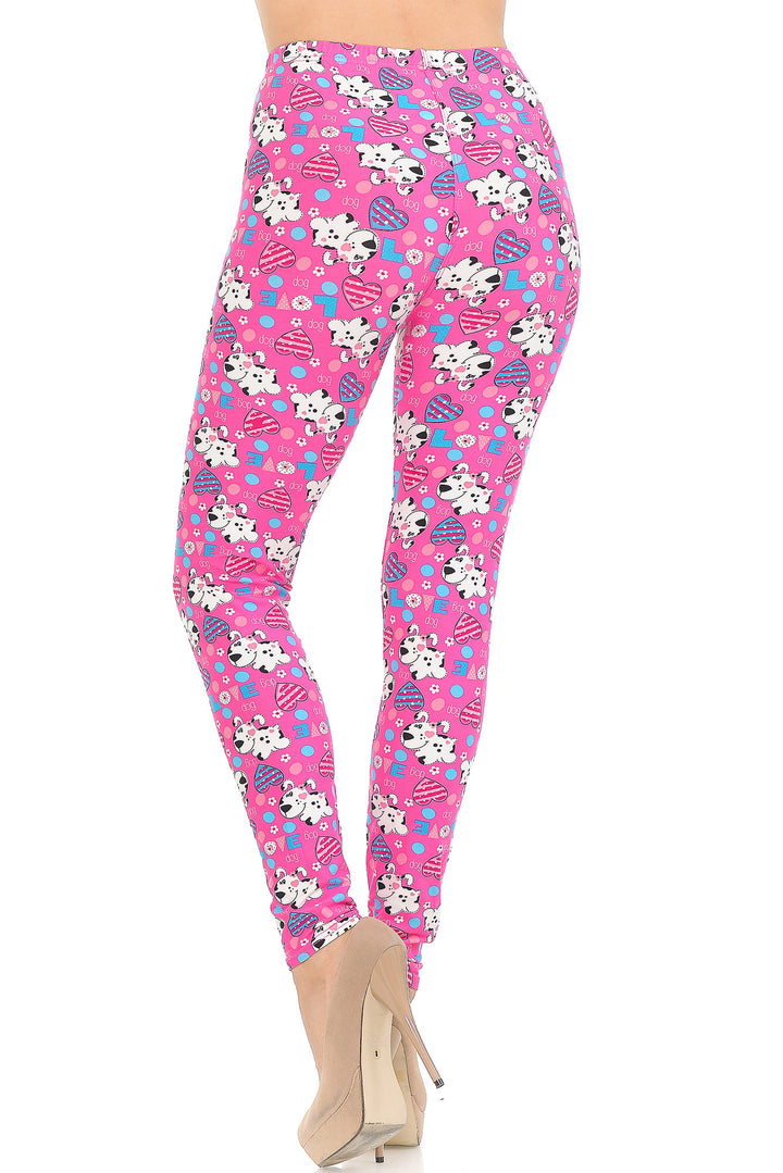 Buttery Soft Pink Puppy Dogs Leggings (One Size Regular,Pink)