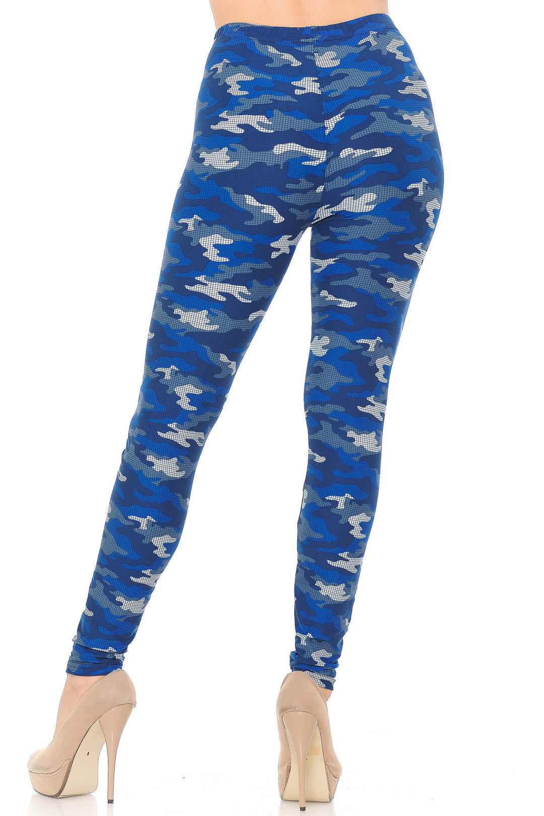 Buttery Soft Blue Grid Camouflage Leggings (One Size Regular,Blue)