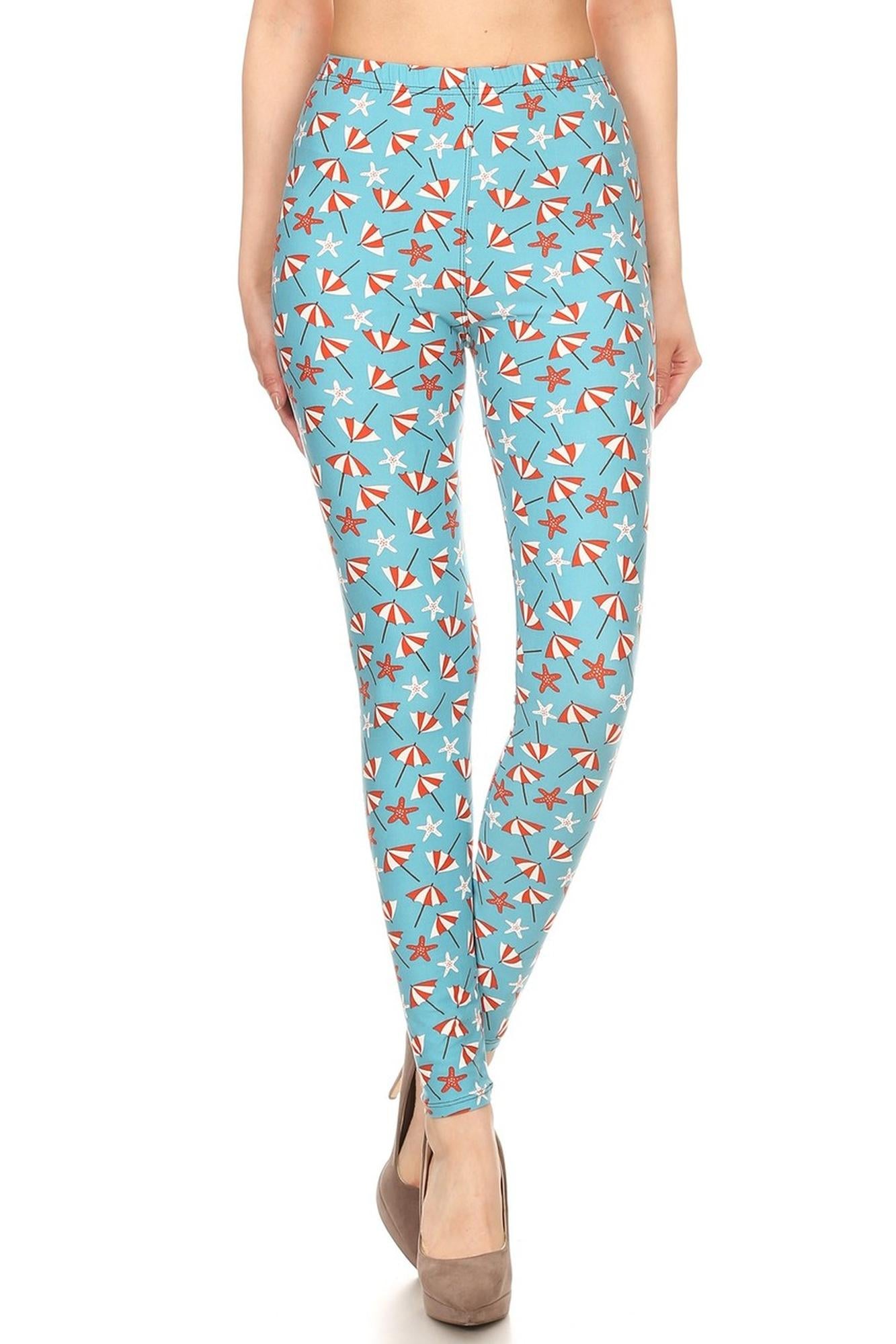 Buttery Soft Umbrellas and Starfish Leggings (One Size Regular,Blue)
