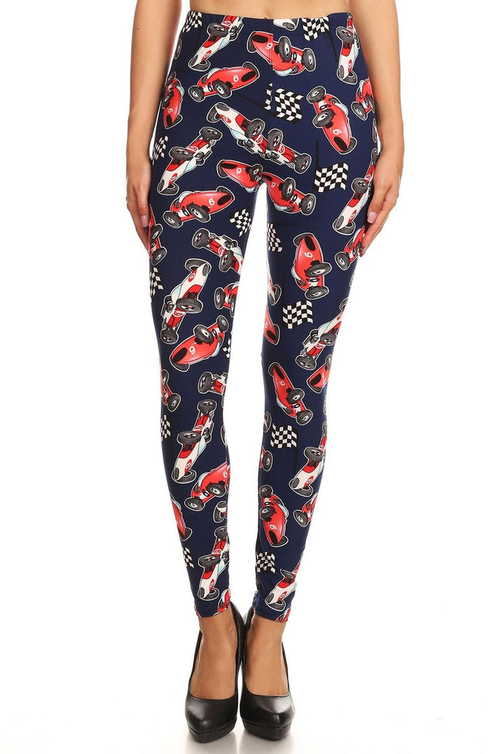 Buttery Soft Retro Race Car Leggings (One Size Regular,Navy)