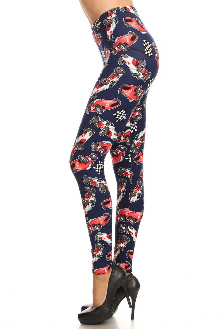 Buttery Soft Retro Race Car Leggings (One Size Regular,Navy)