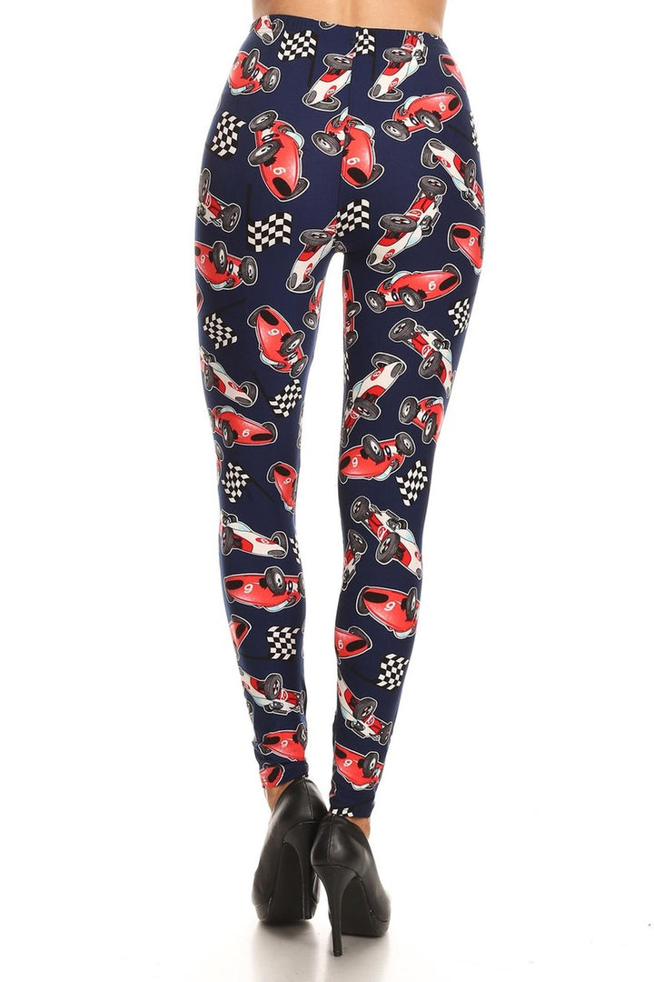 Buttery Soft Retro Race Car Leggings (One Size Regular,Navy)