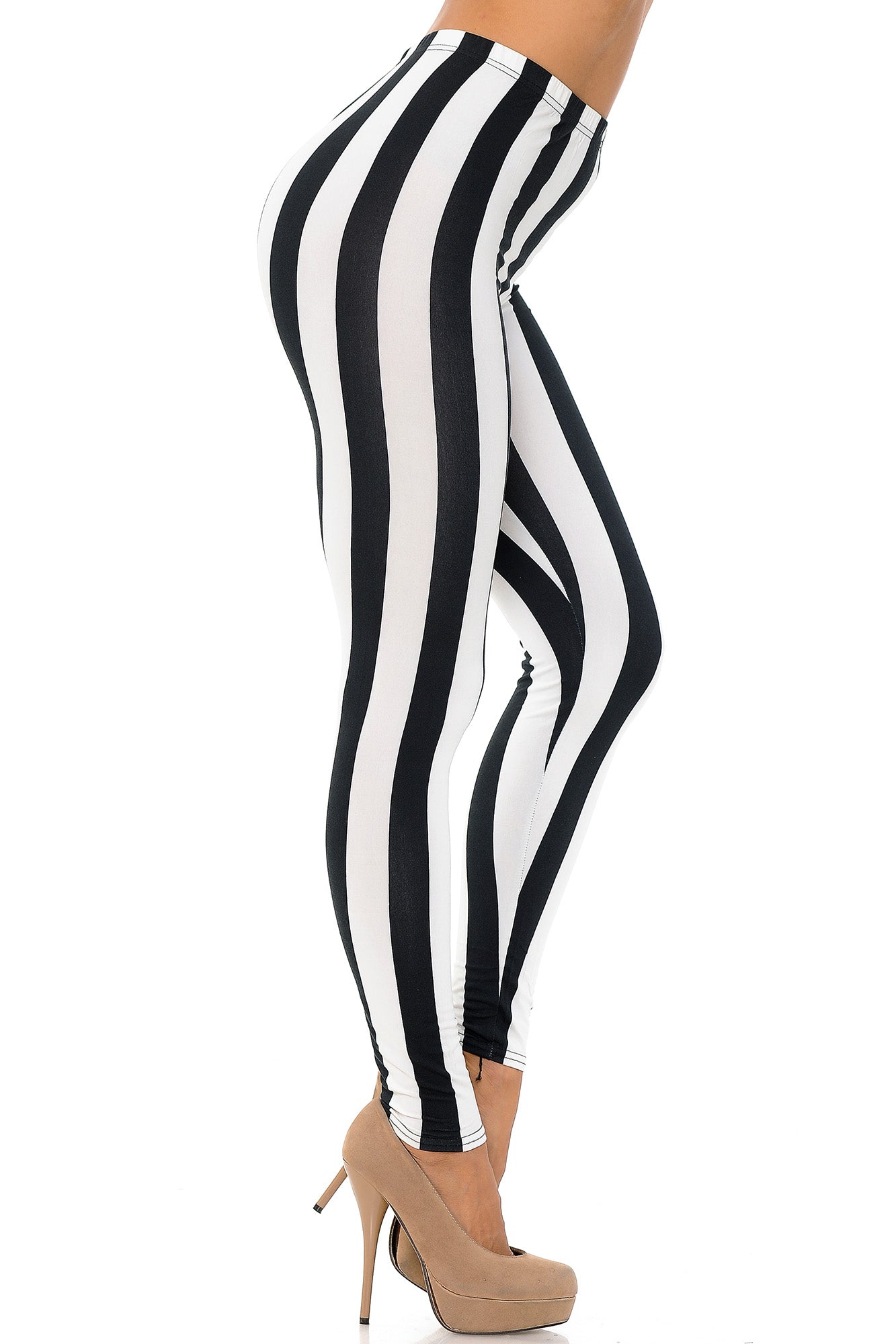 Buttery Soft Black and White Wide Stripe Leggings (One Size Regular,Black)