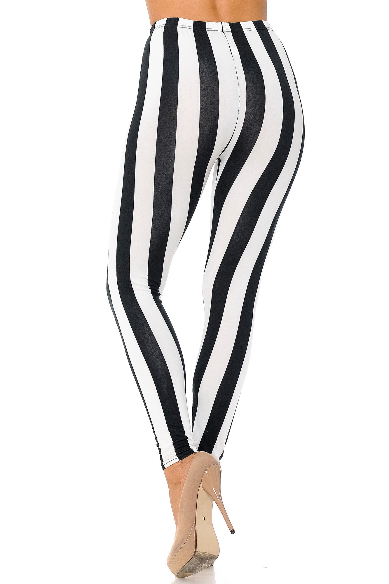 Buttery Soft Black and White Wide Stripe Leggings (One Size Regular,Black)