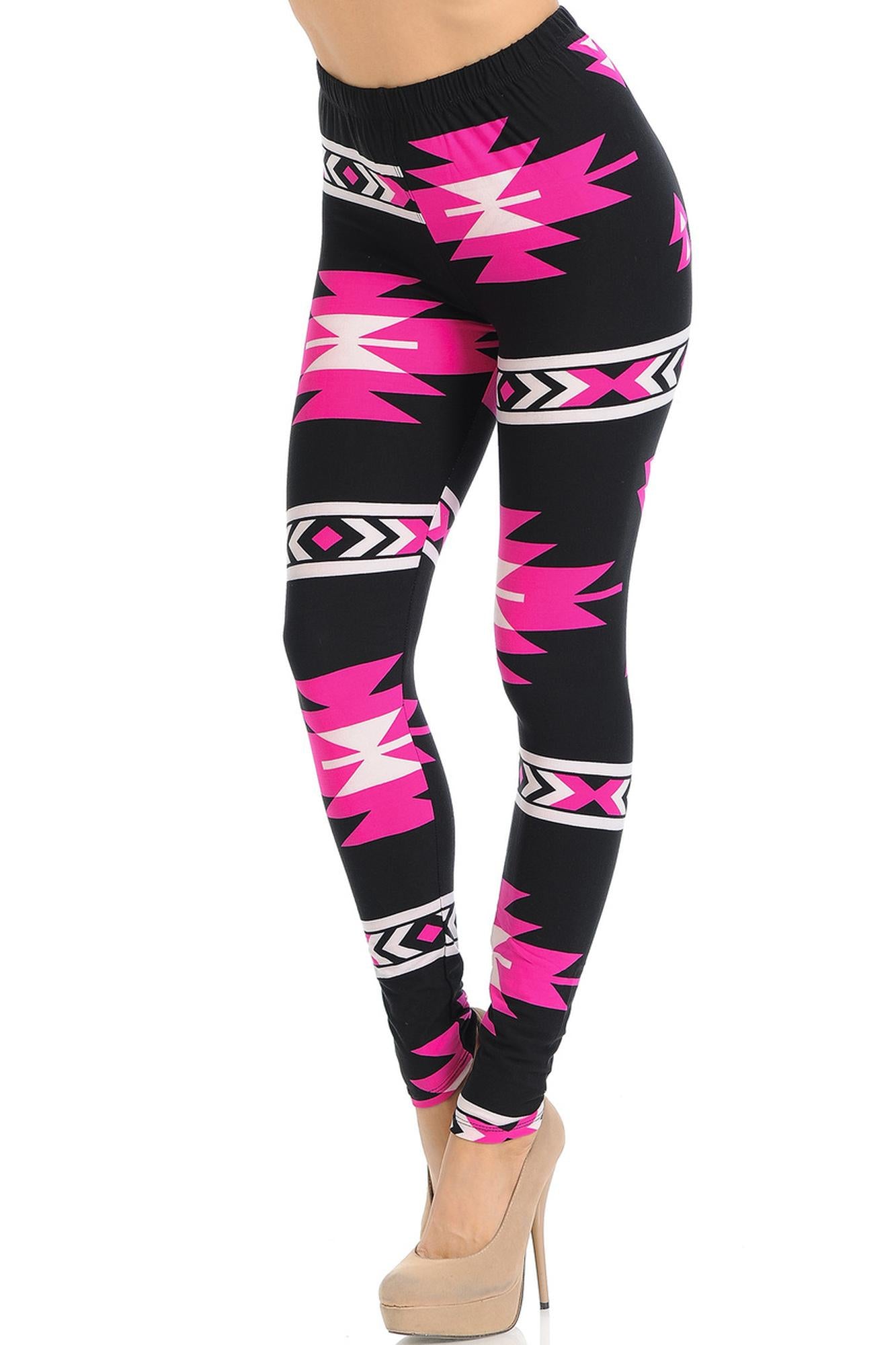 Buttery Soft Fuchsia Aztec Tribal Leggings (One Size Regular,Fuchsia)