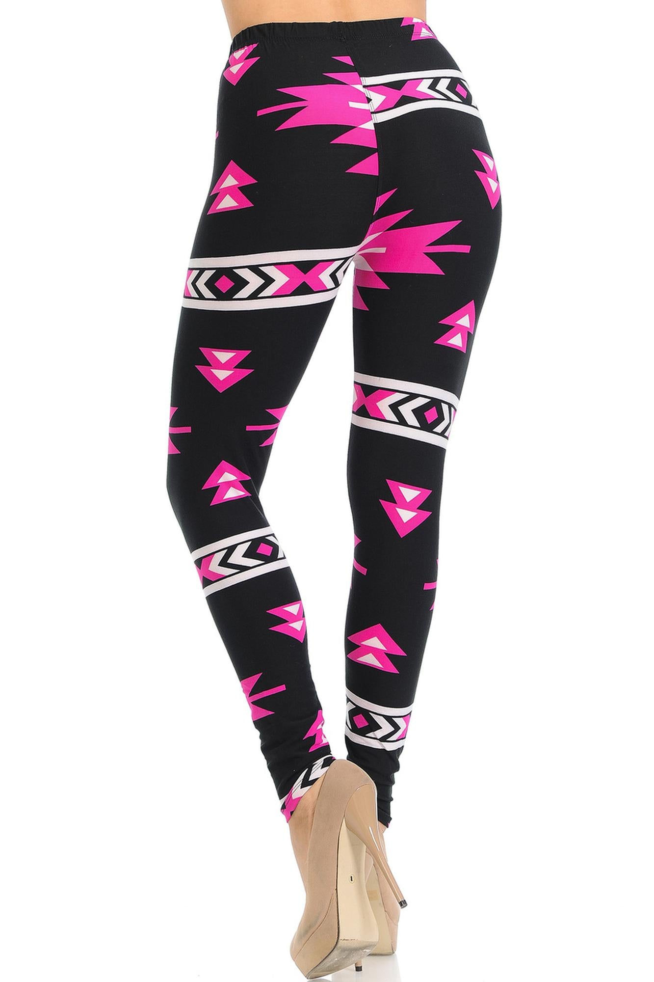 Buttery Soft Fuchsia Aztec Tribal Leggings (One Size Regular,Fuchsia)