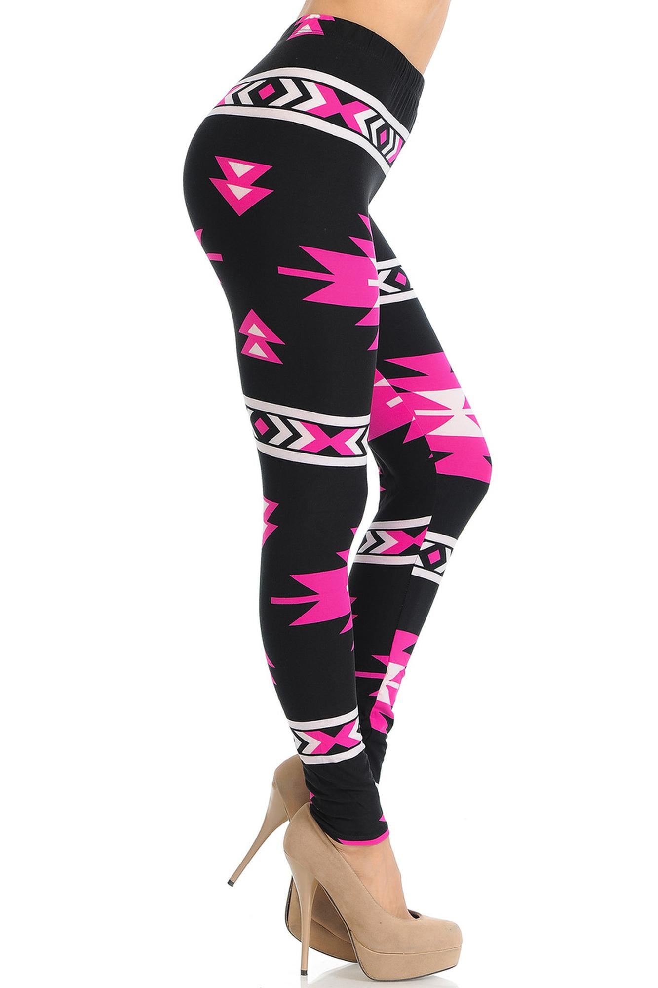 Buttery Soft Fuchsia Aztec Tribal Leggings (One Size Regular,Fuchsia)