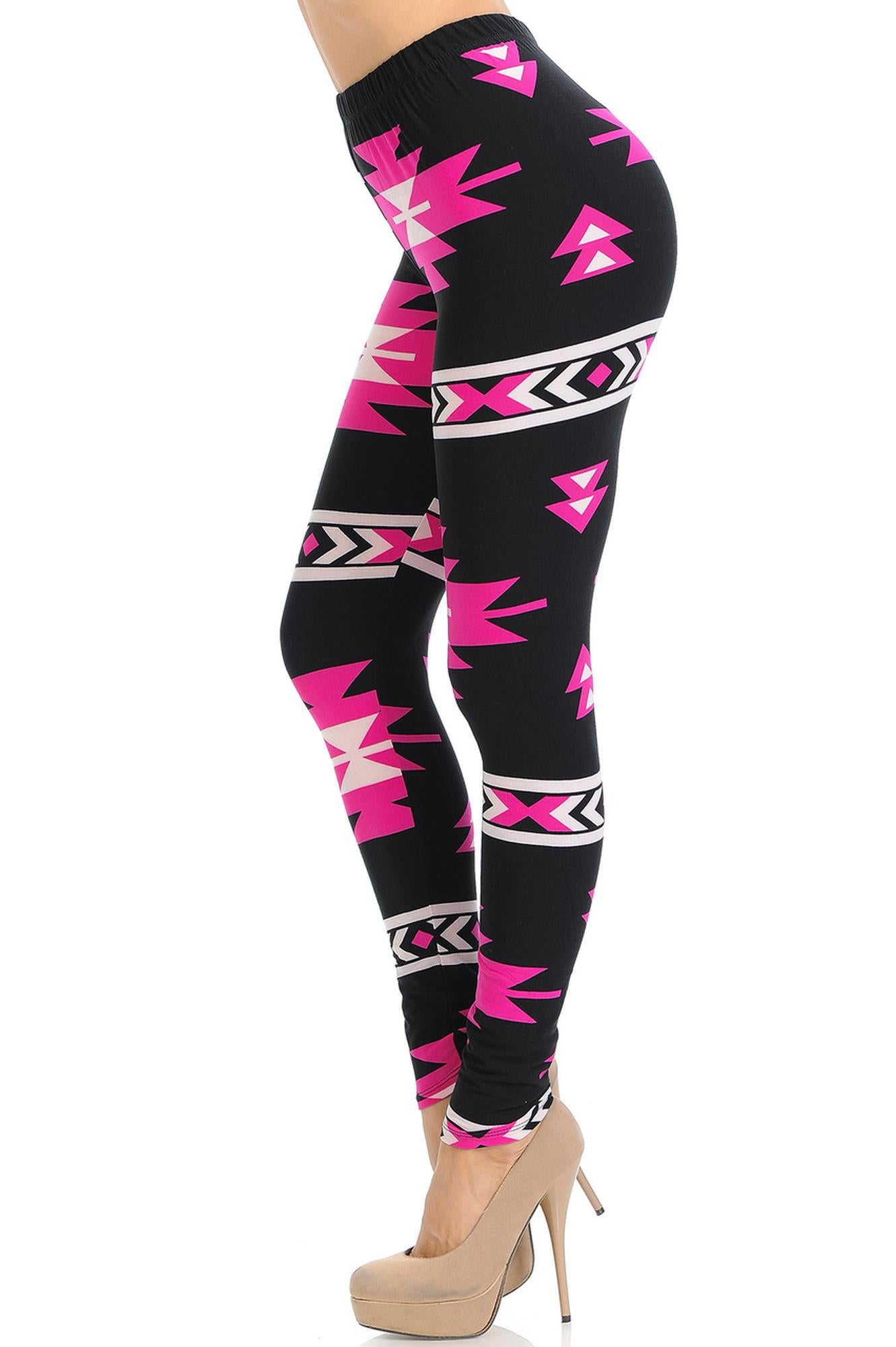 Buttery Soft Fuchsia Aztec Tribal Leggings (One Size Regular,Fuchsia)