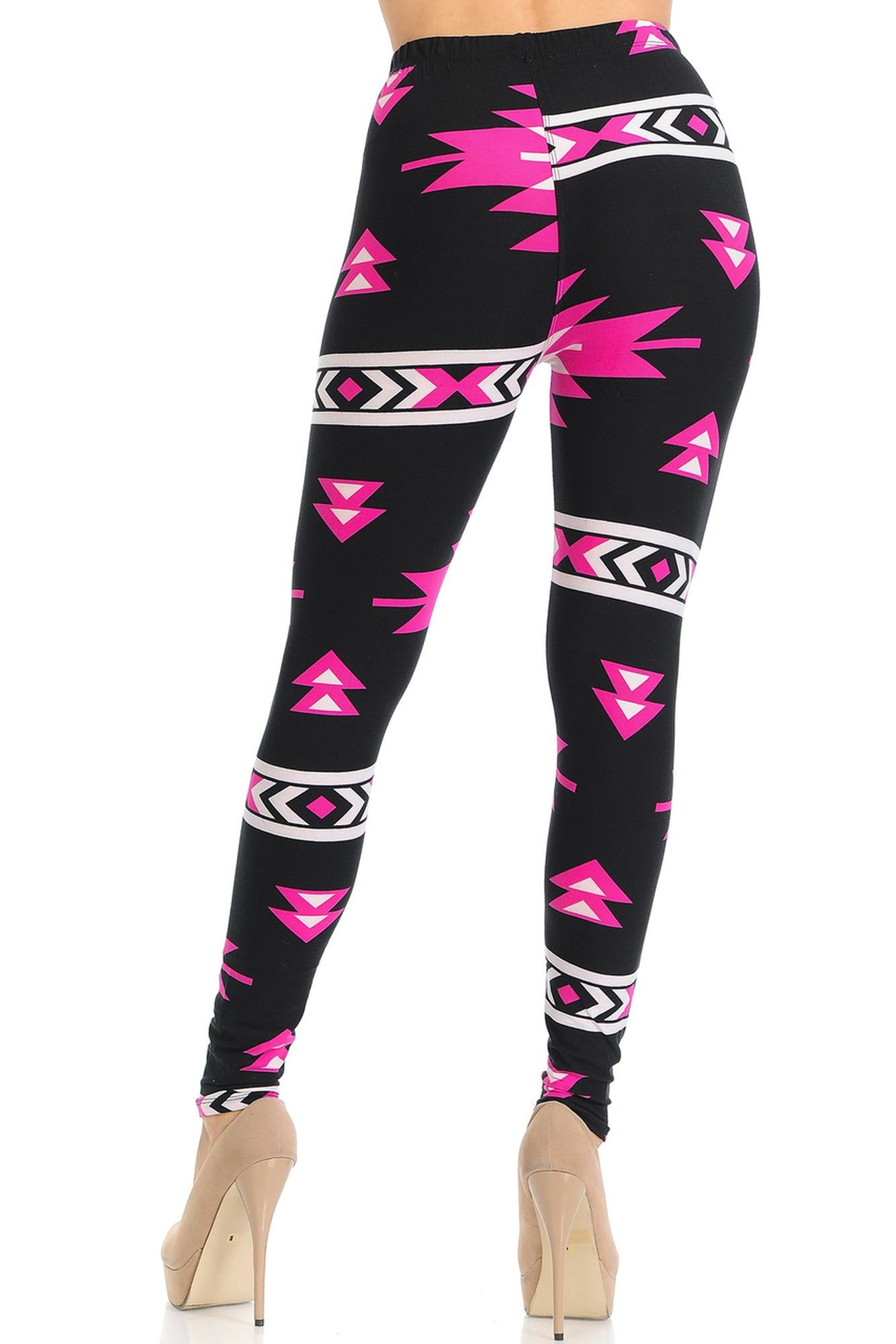 Buttery Soft Fuchsia Aztec Tribal Leggings (One Size Regular,Fuchsia)