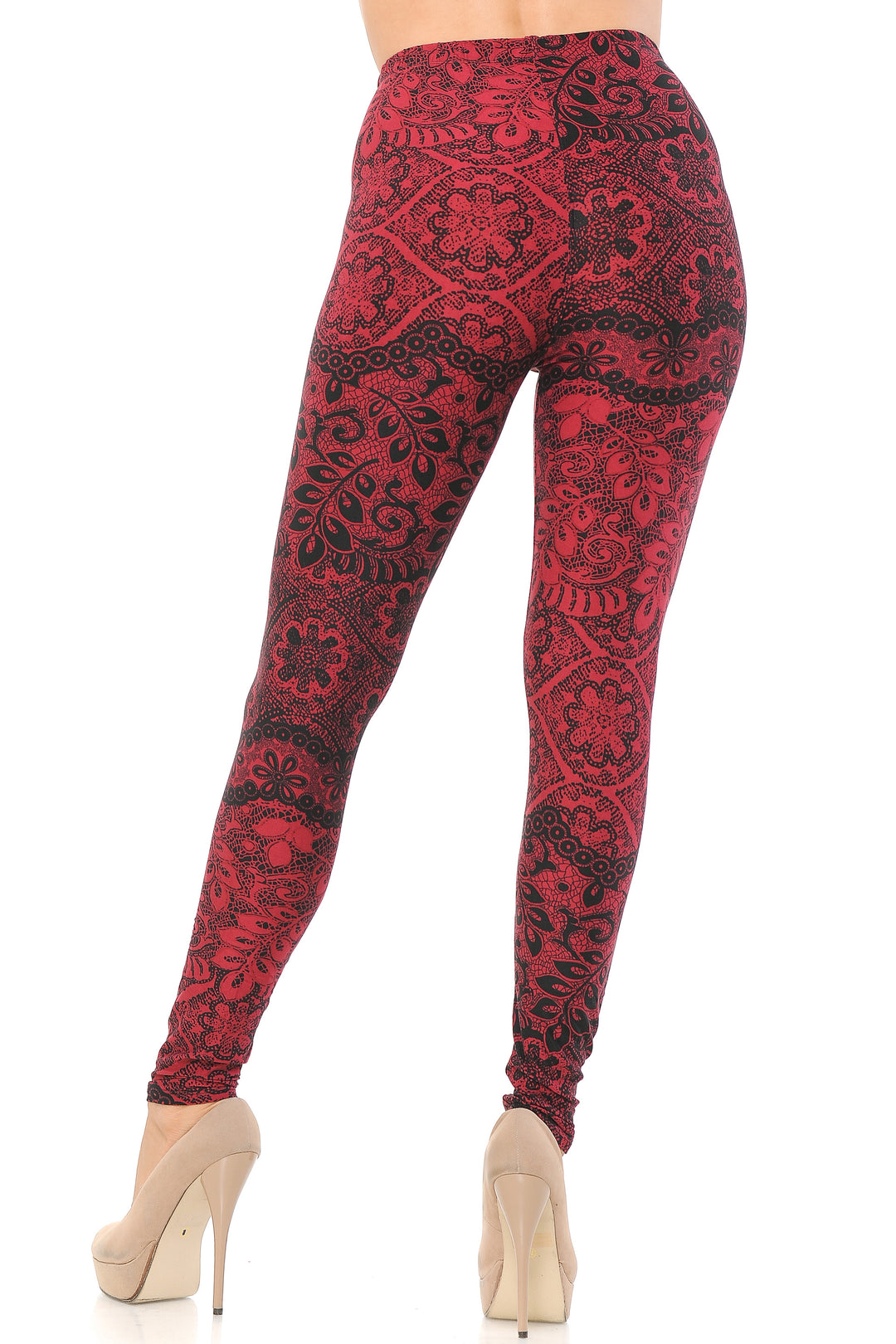 Buttery Soft Rouge Leaf Leggings (One Size Regular,Red)