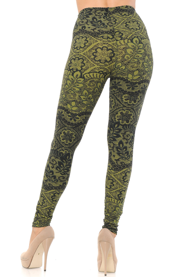 Buttery Soft Olive Leaf Leggings (One Size Regular,Olive)