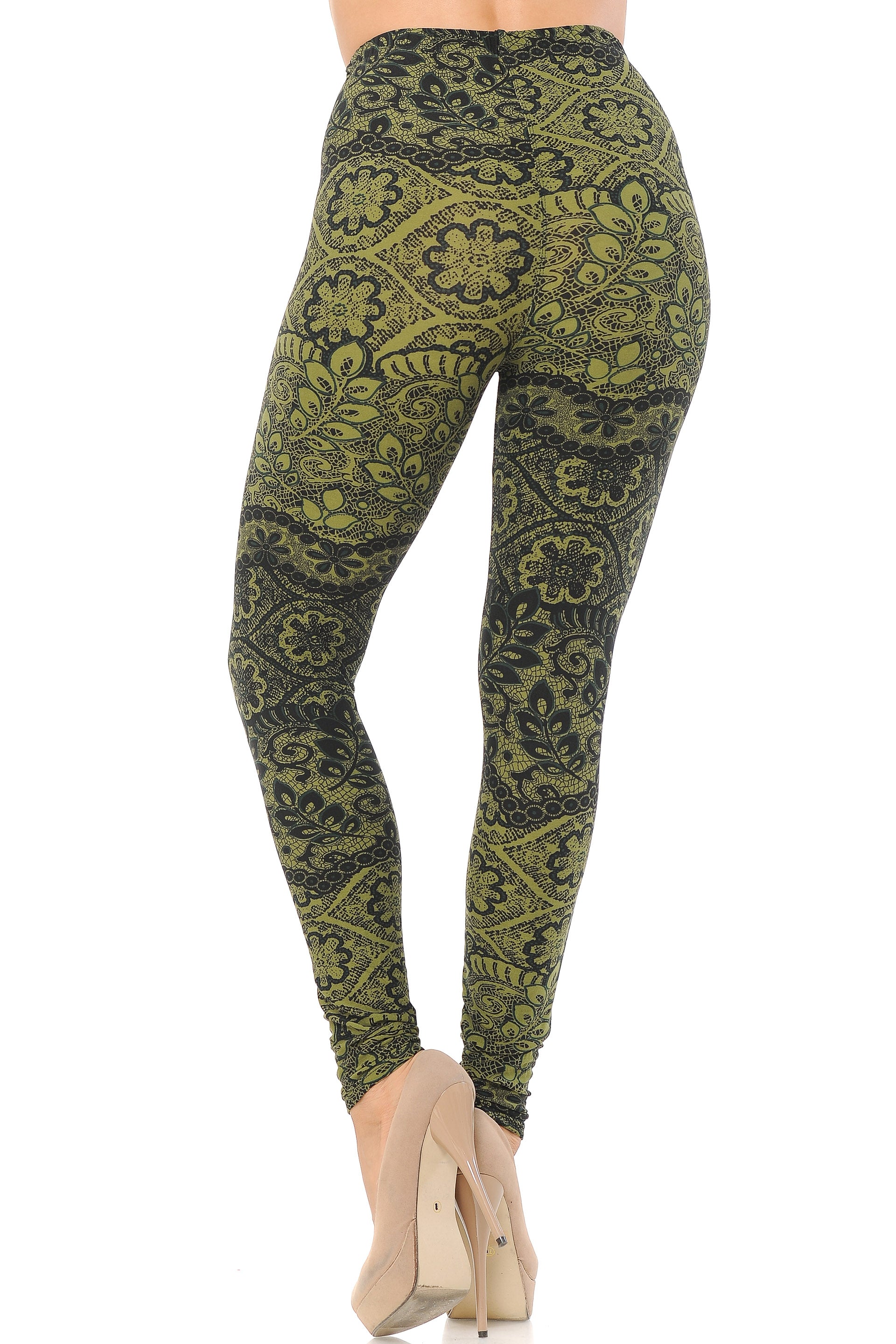 Buttery Soft Olive Leaf Leggings (One Size Regular,Olive)