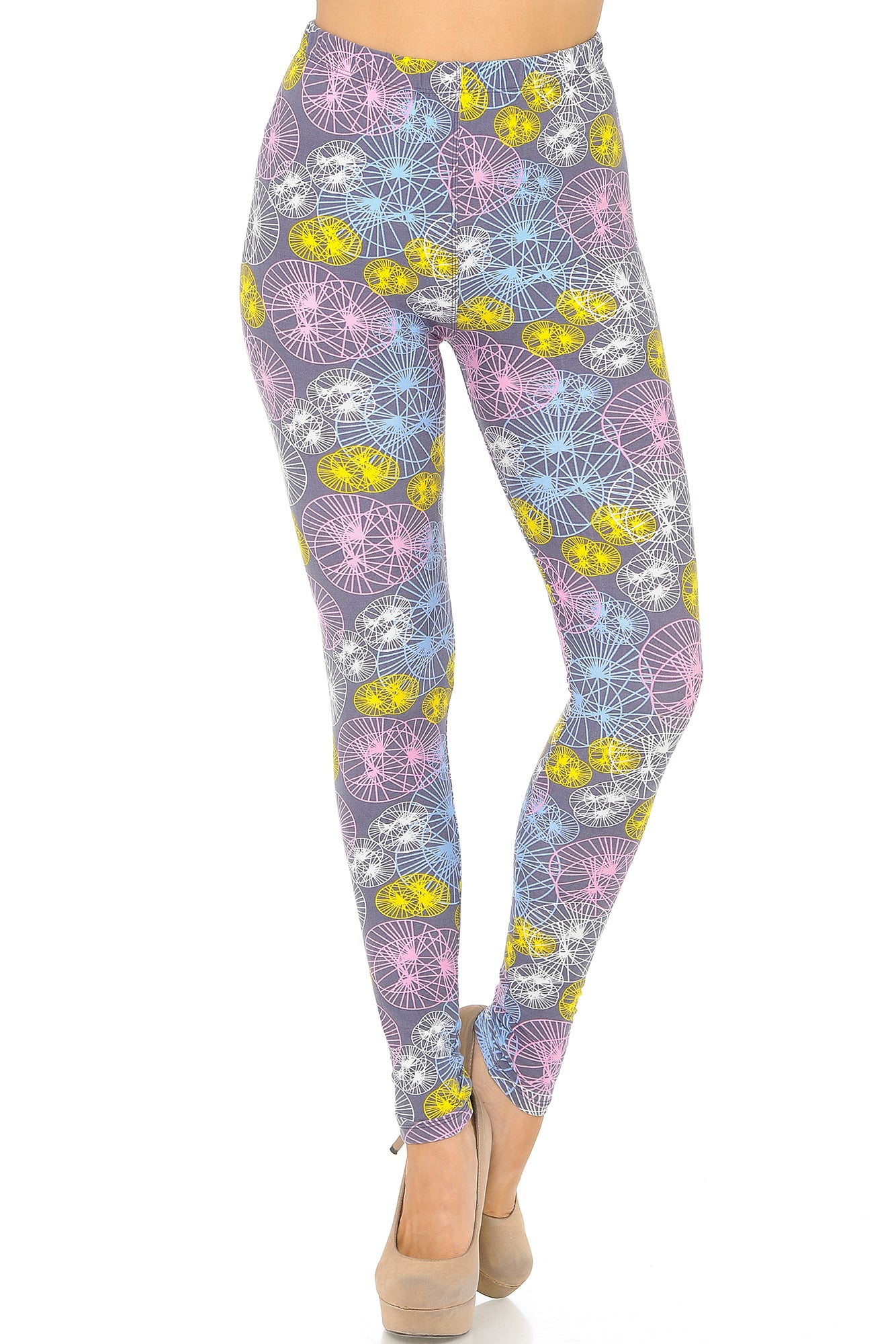 Buttery Soft Geometric Spindles Leggings (One Size Regular,Multi Color Pastel)