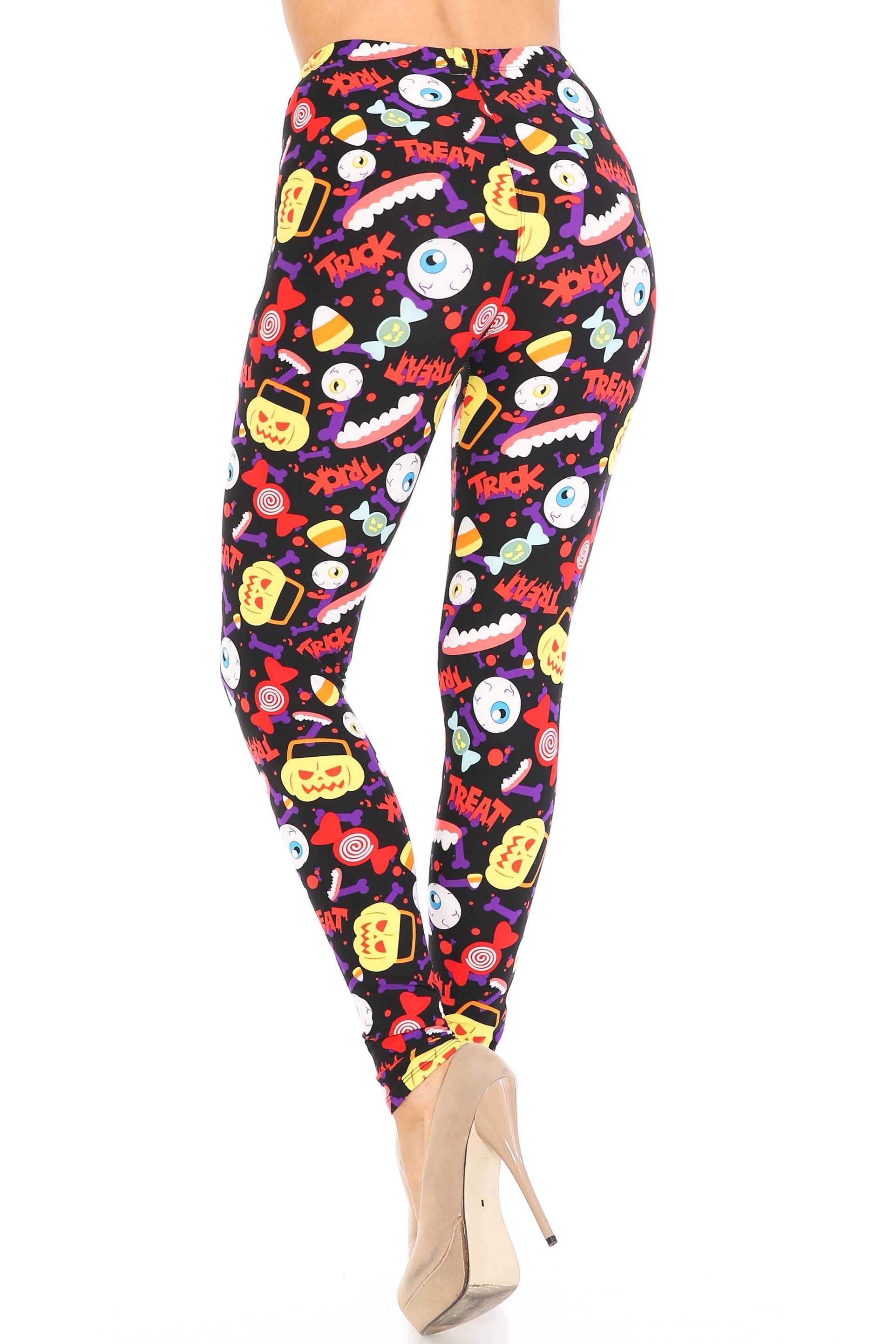 Buttery Soft Trick or Treat Leggings (One Size Regular,Multi Color Bold)