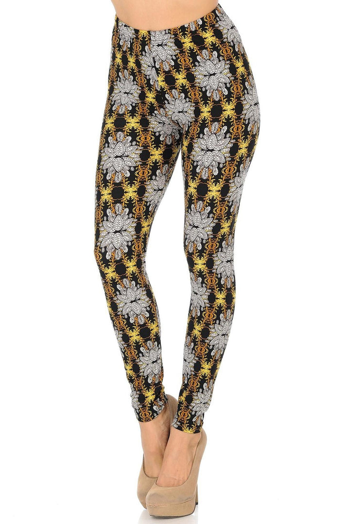 Buttery Soft Elegant Emblem Leggings (One Size Regular,Gold)