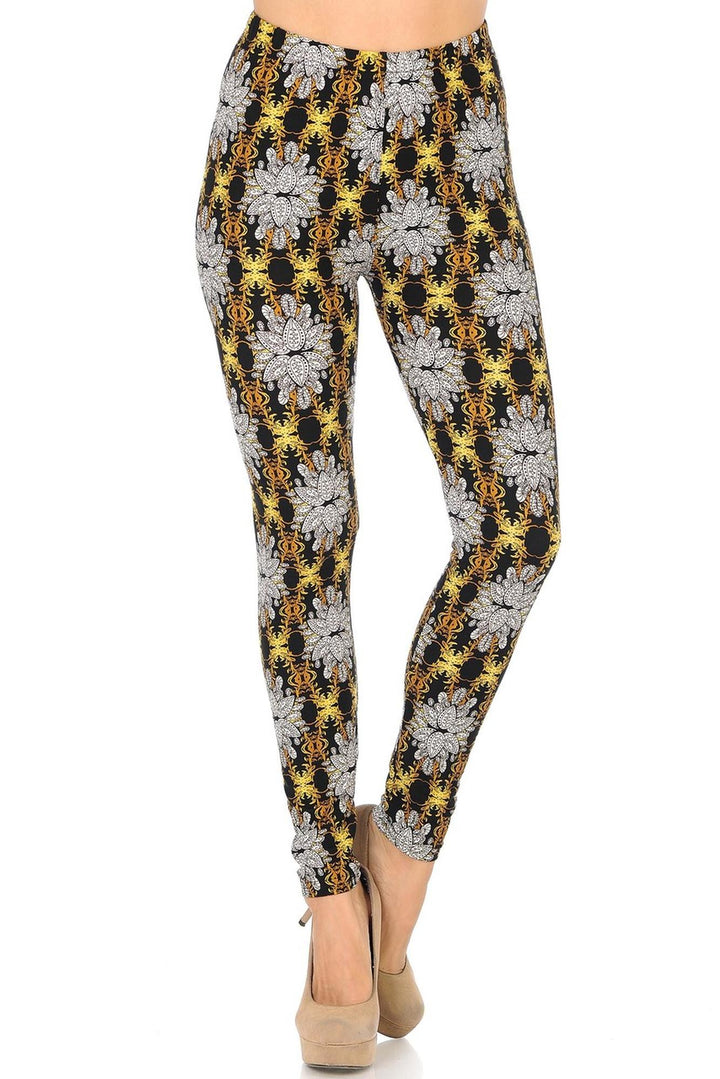 Buttery Soft Elegant Emblem Leggings (One Size Regular,Gold)