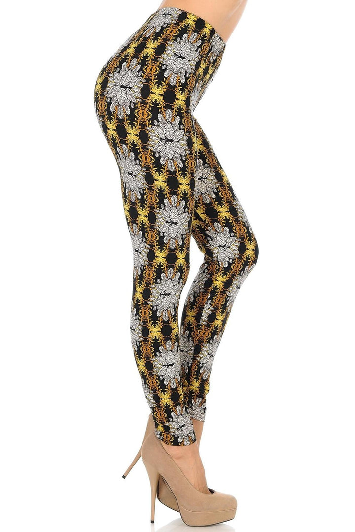 Buttery Soft Elegant Emblem Leggings (One Size Regular,Gold)