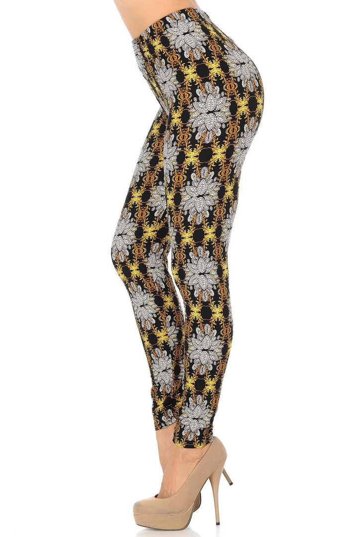 Buttery Soft Elegant Emblem Leggings (One Size Regular,Gold)