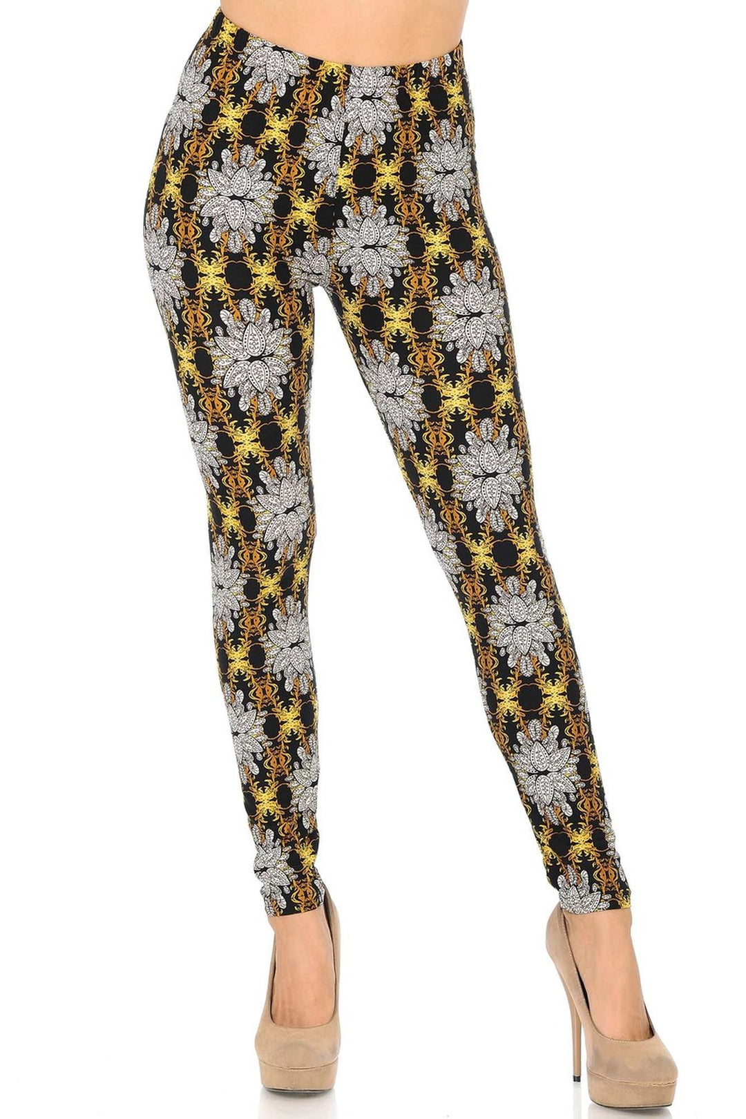 Buttery Soft Elegant Emblem Leggings (One Size Regular,Gold)