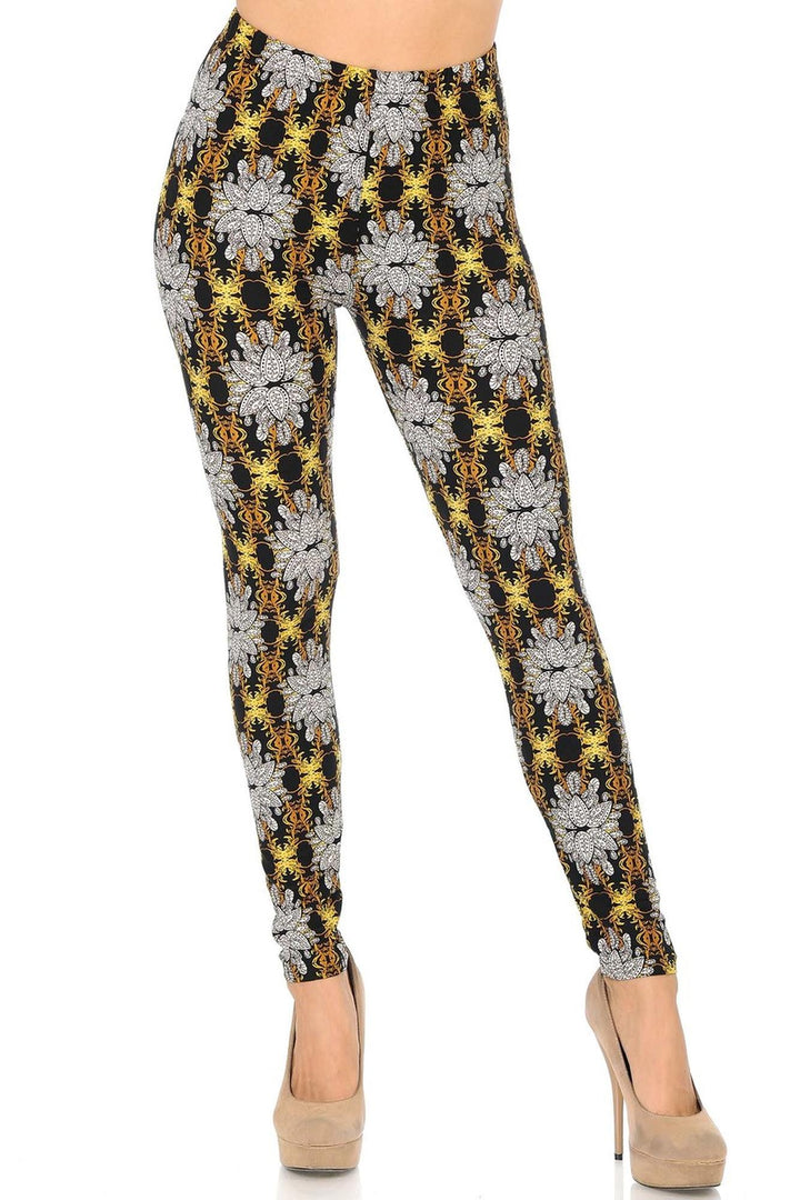 Buttery Soft Elegant Emblem Leggings (One Size Regular,Gold)