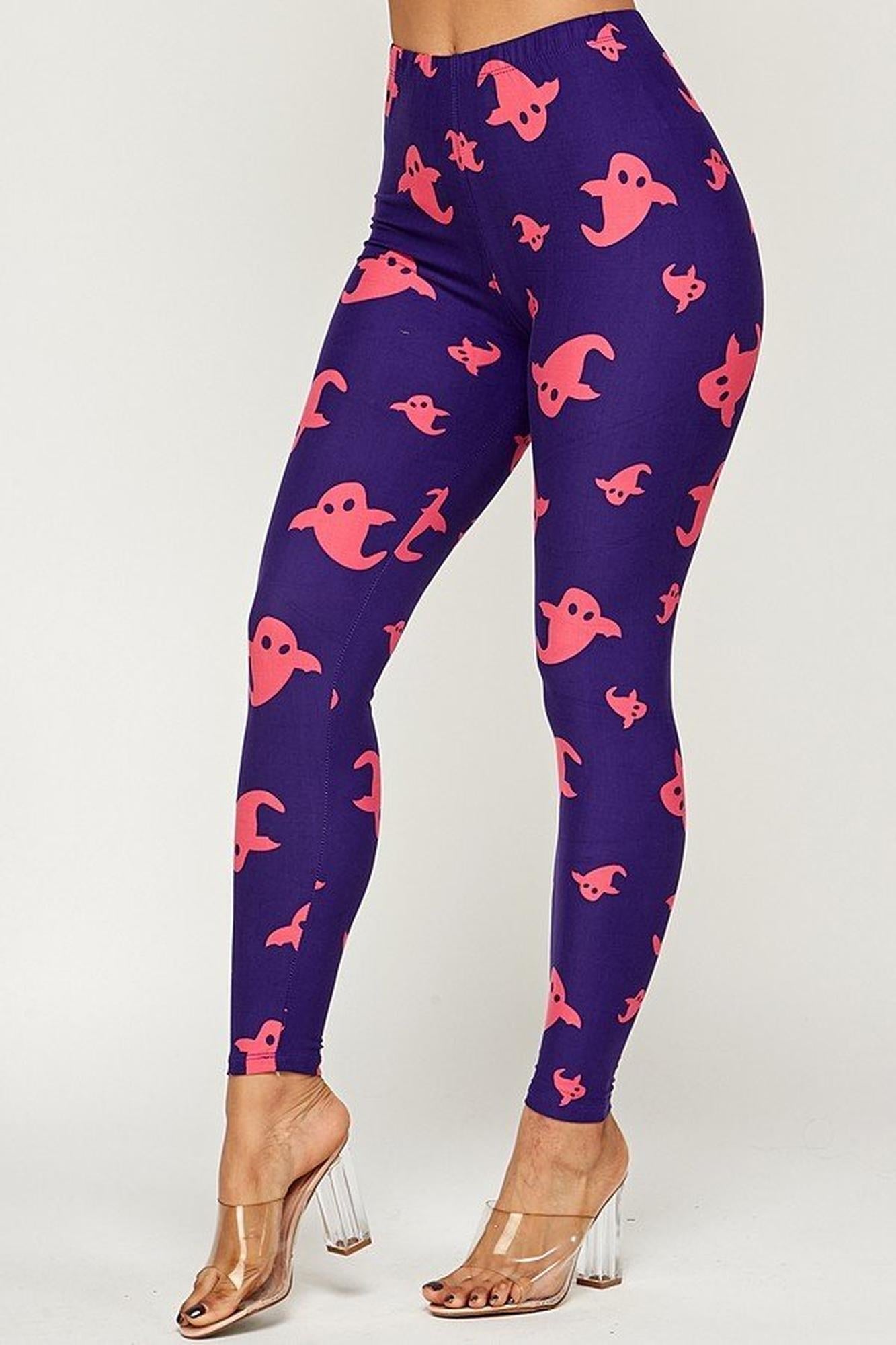 Buttery Soft Playful Ghosts Leggings (One Size Regular,Purple)
