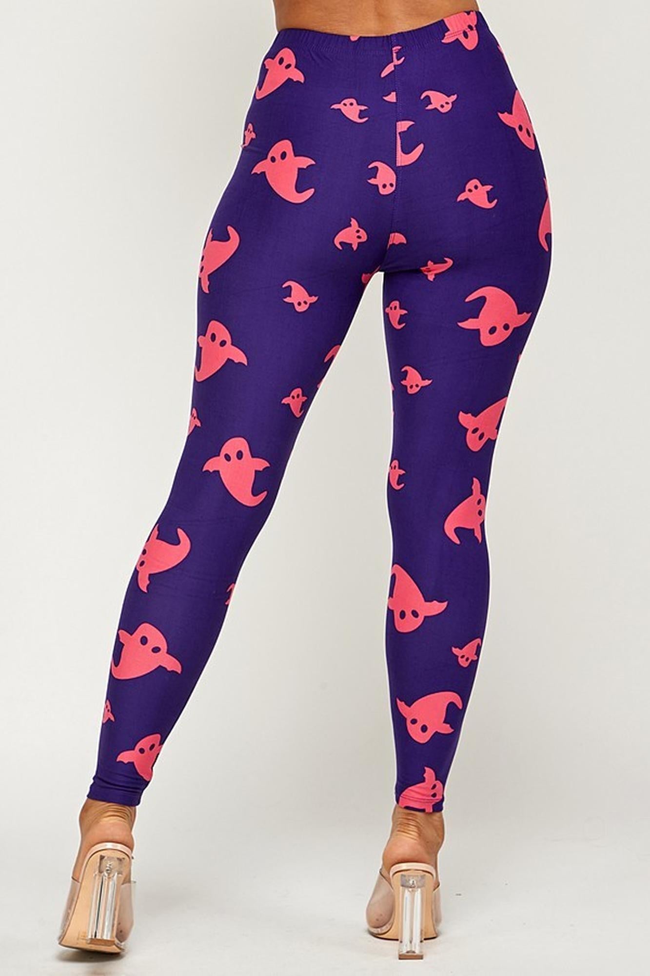 Buttery Soft Playful Ghosts Leggings (One Size Regular,Purple)