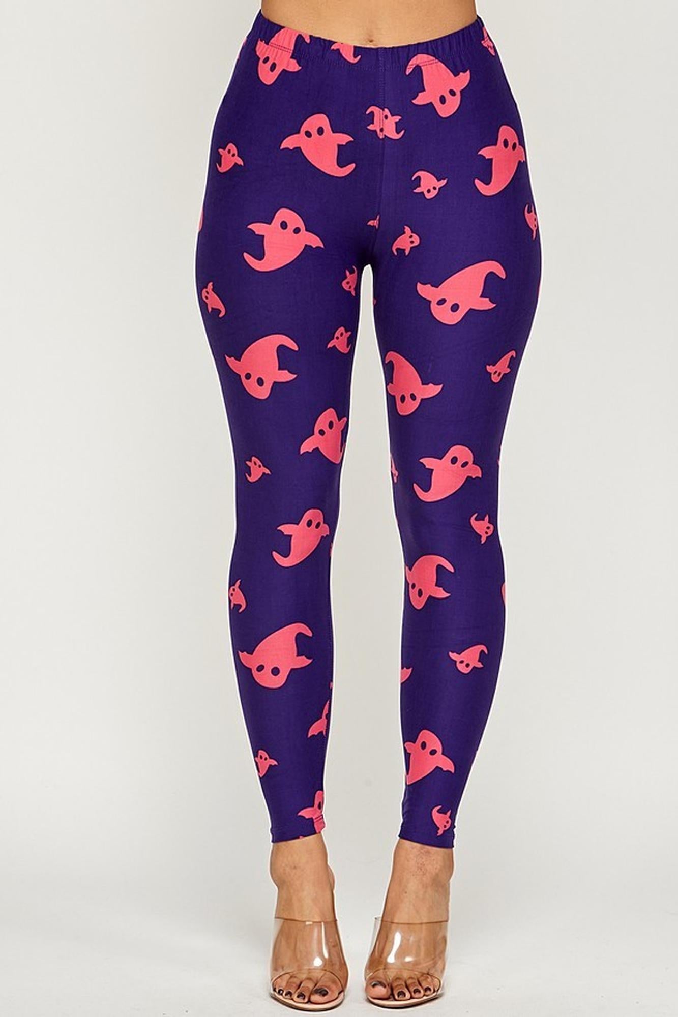Buttery Soft Playful Ghosts Leggings (One Size Regular,Purple)