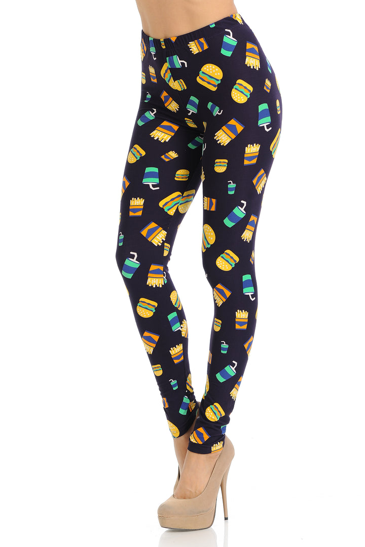 Buttery Soft Fast Food Leggings (One Size Regular,Black)