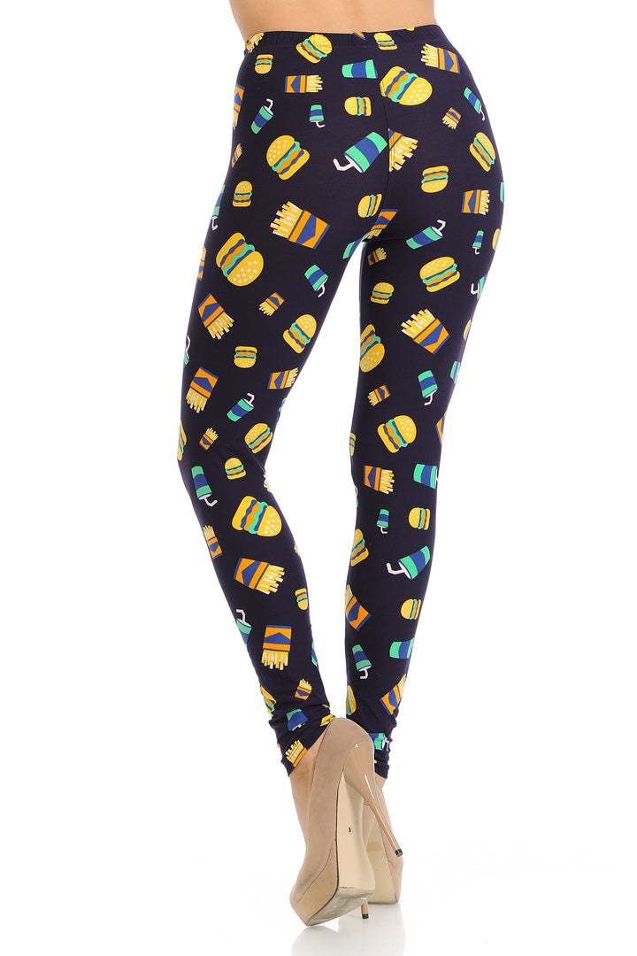 Buttery Soft Fast Food Leggings (One Size Regular,Black)