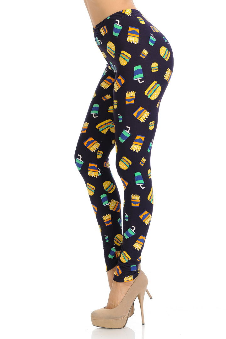 Buttery Soft Fast Food Leggings (One Size Regular,Black)