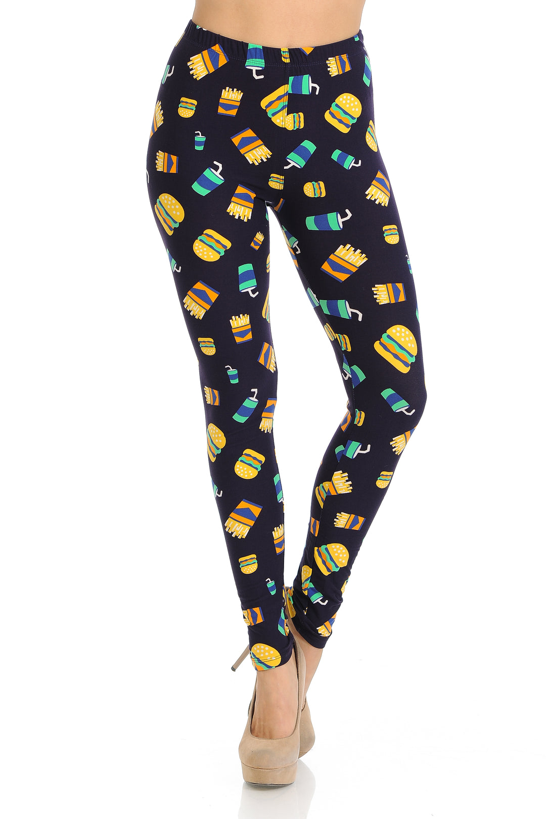 Buttery Soft Fast Food Leggings (One Size Regular,Black)