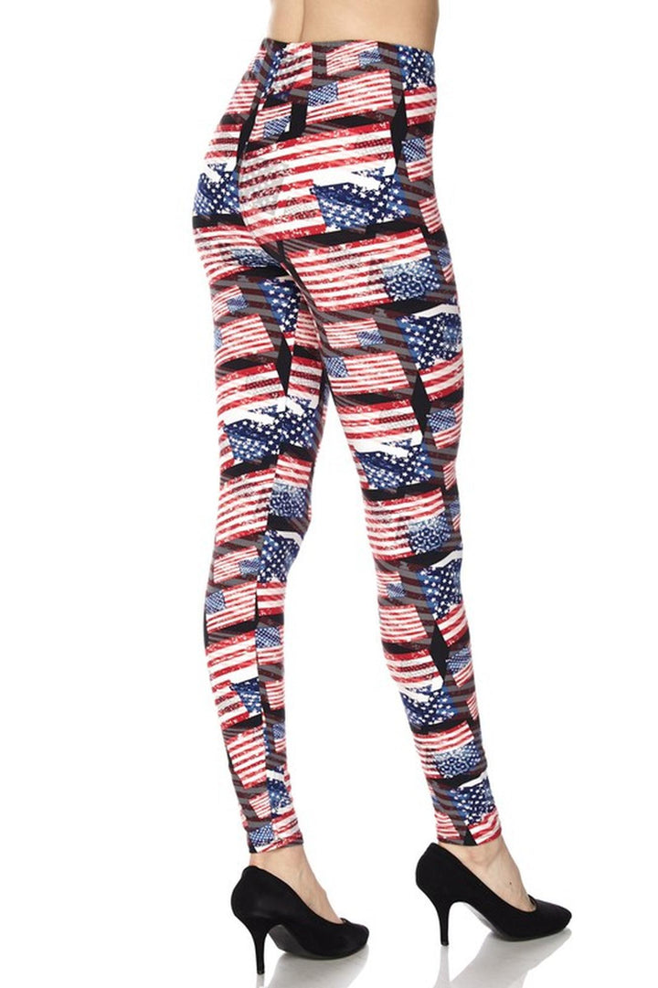 Buttery Soft 3D Hologram USA Flag Leggings (One Size Regular,Red)